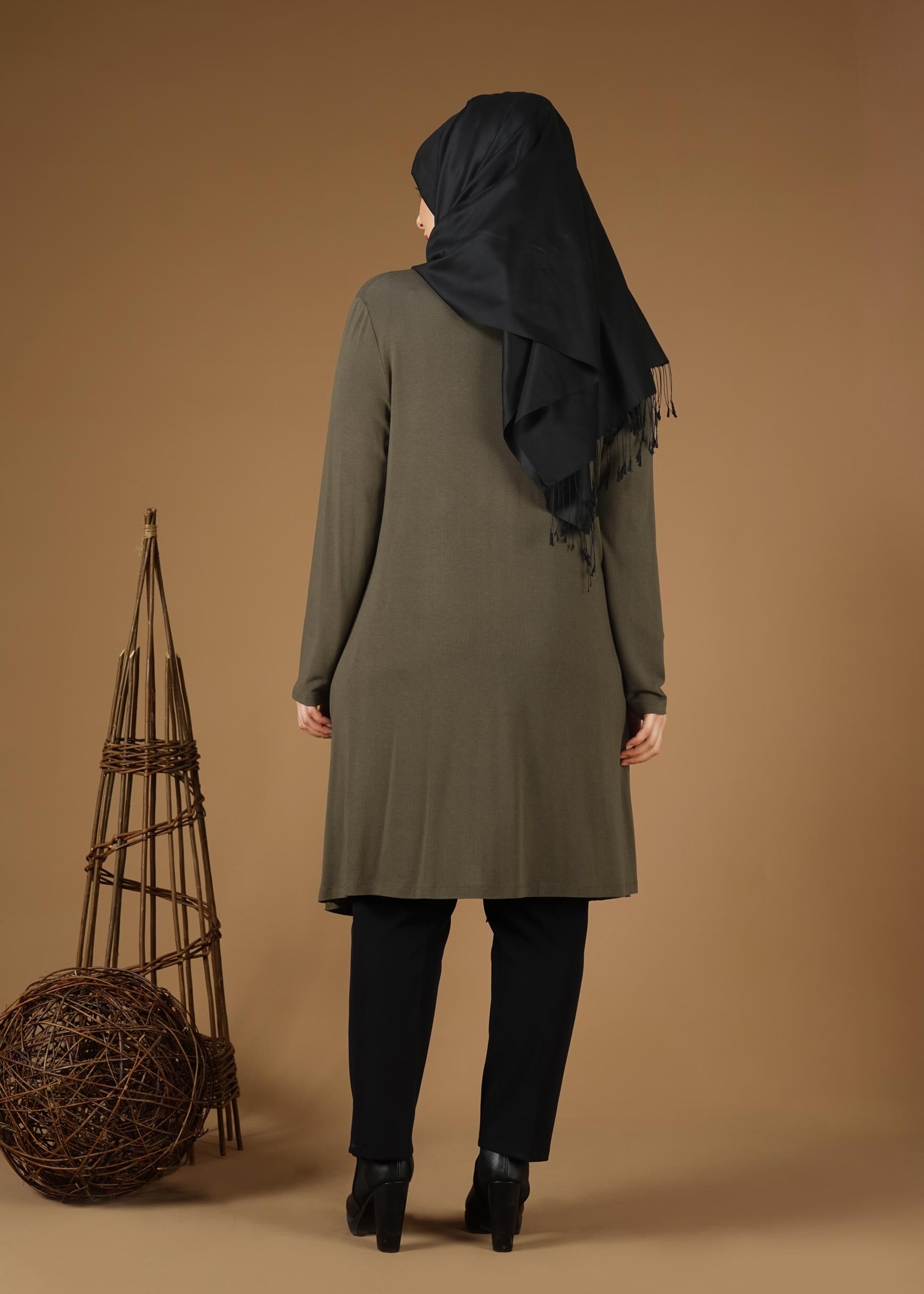 Tesettür giyim HAKİ ASİMETRİK SALAŞ CEKET 2636