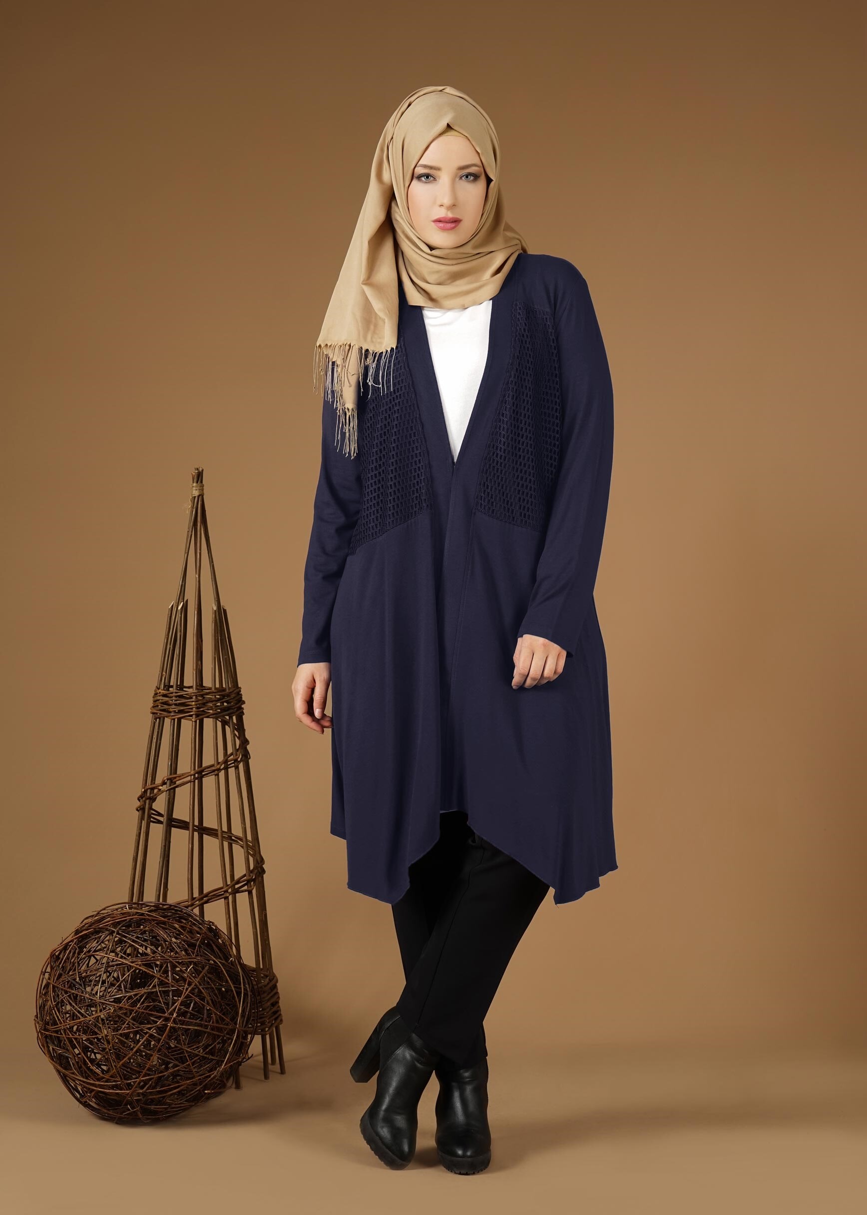 Hijab clothing NAVY BLUE ASYMMETRIC CUT FLOWING TUNIC 2636 