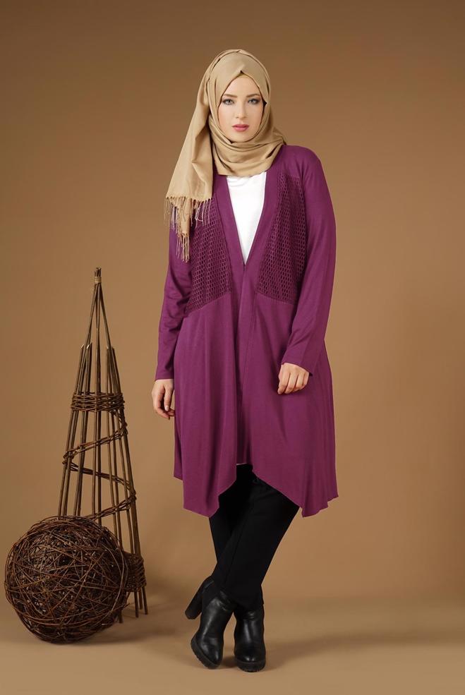 Vêtements hijab POURPRE TUNIQUE À FLUIDE À COUPE ASYMMÉTRIQUE 2636  - ALVİNA