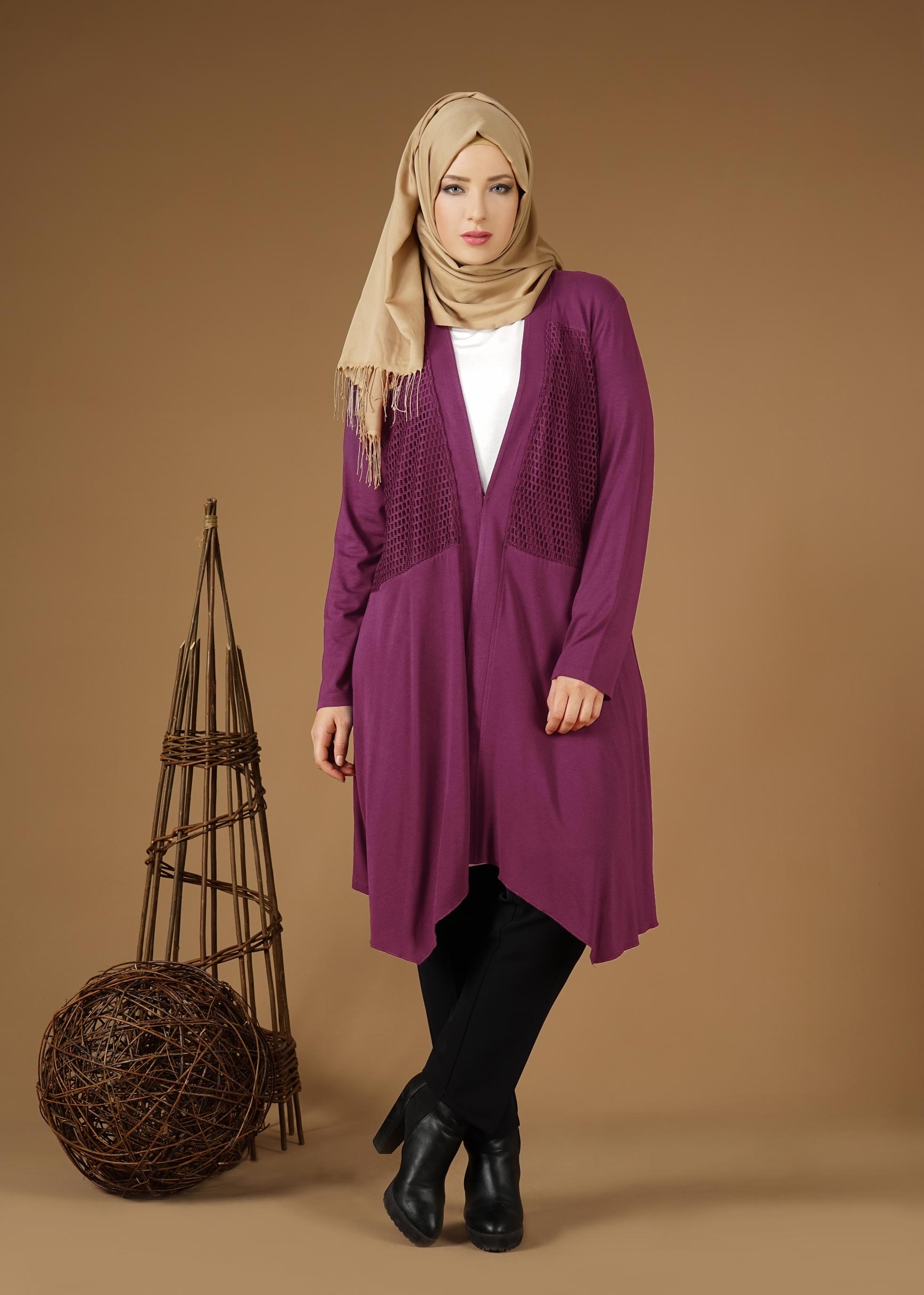 Tesettür giyim MOR ASİMETRİK SALAŞ CEKET 2636