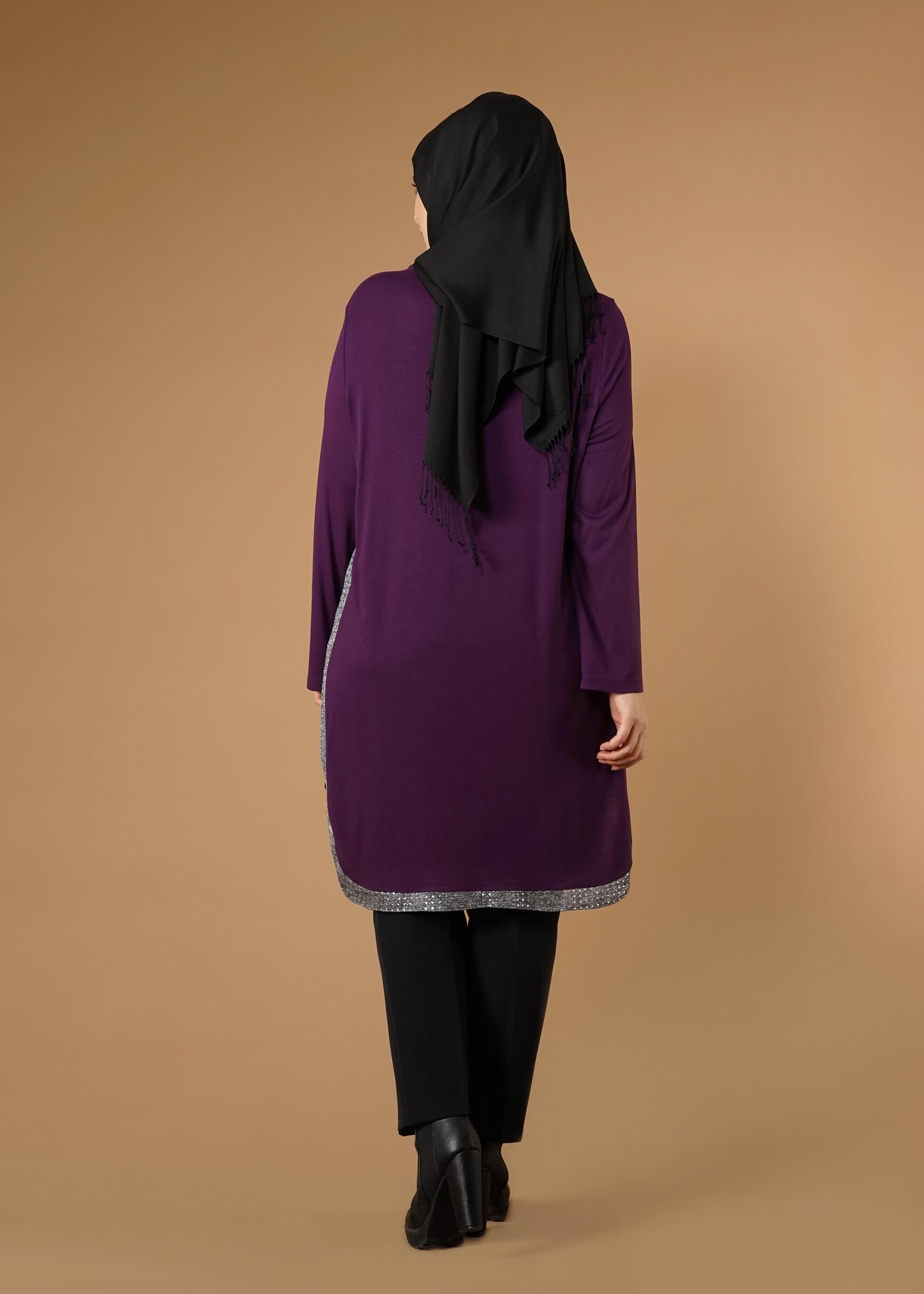 Hijab clothing PURPLE PATTERNED STRIPED TUNIC 2638