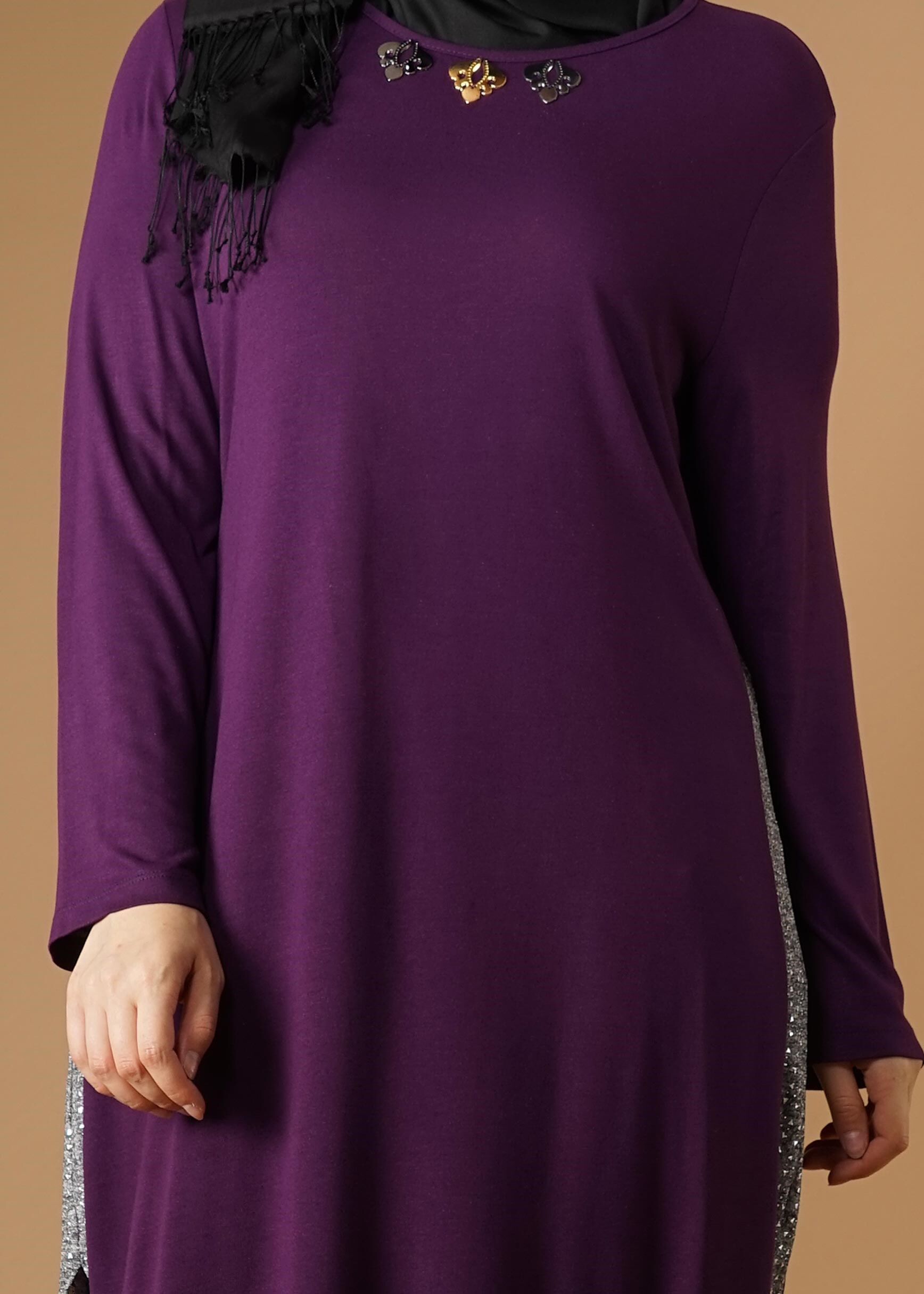 Hijab clothing PURPLE PATTERNED STRIPED TUNIC 2638