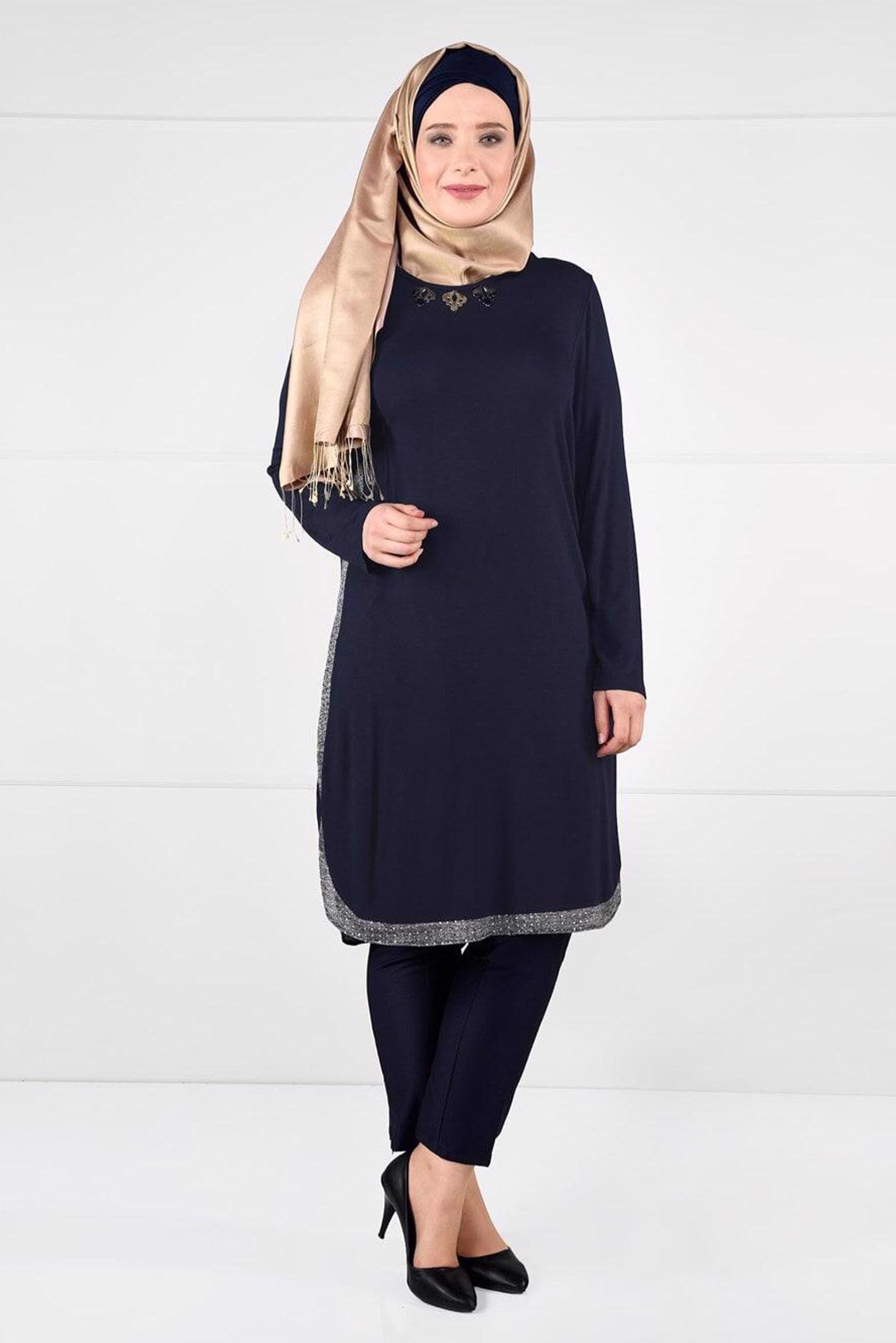 Hijab clothing NAVY BLUE PATTERNED STRIPED TUNIC 2638