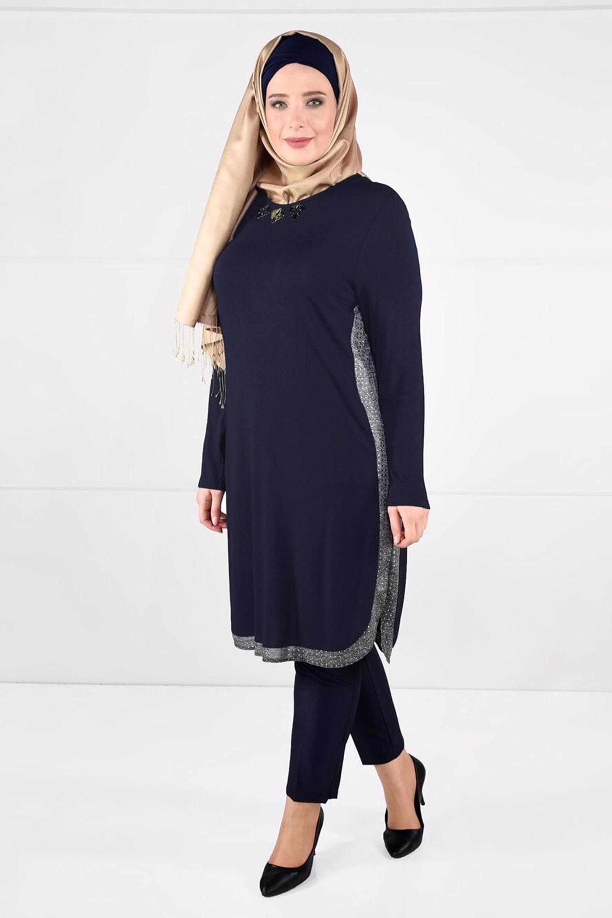 Hijab clothing NAVY BLUE PATTERNED STRIPED TUNIC 2638