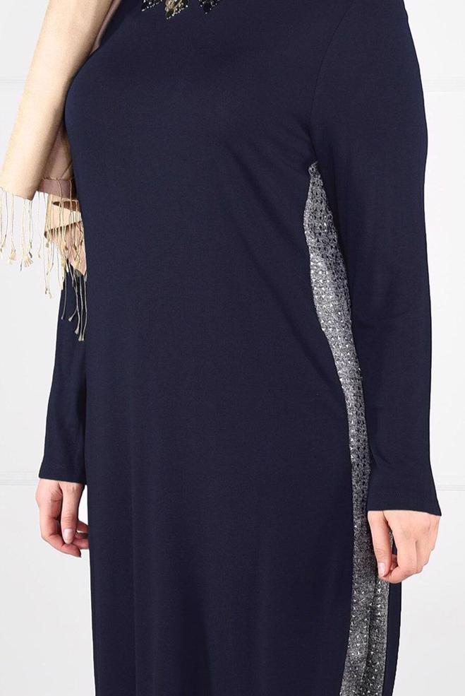 Tesettür giyim LACİVERT DESENLİ ŞERİT DETAYLI TUNİK 2638  - ALVİNA