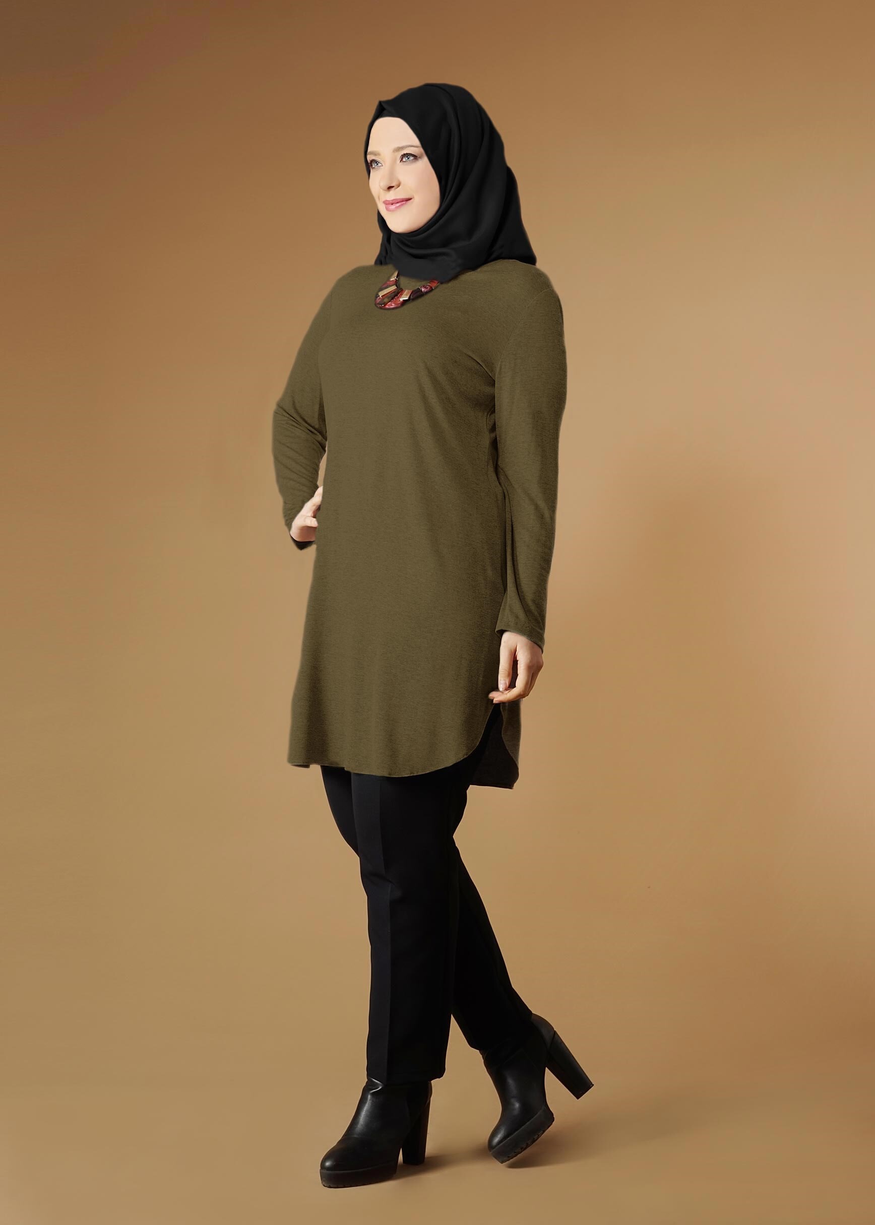 Tesettür giyim HAKİ DÜZ TUNİK 2644
