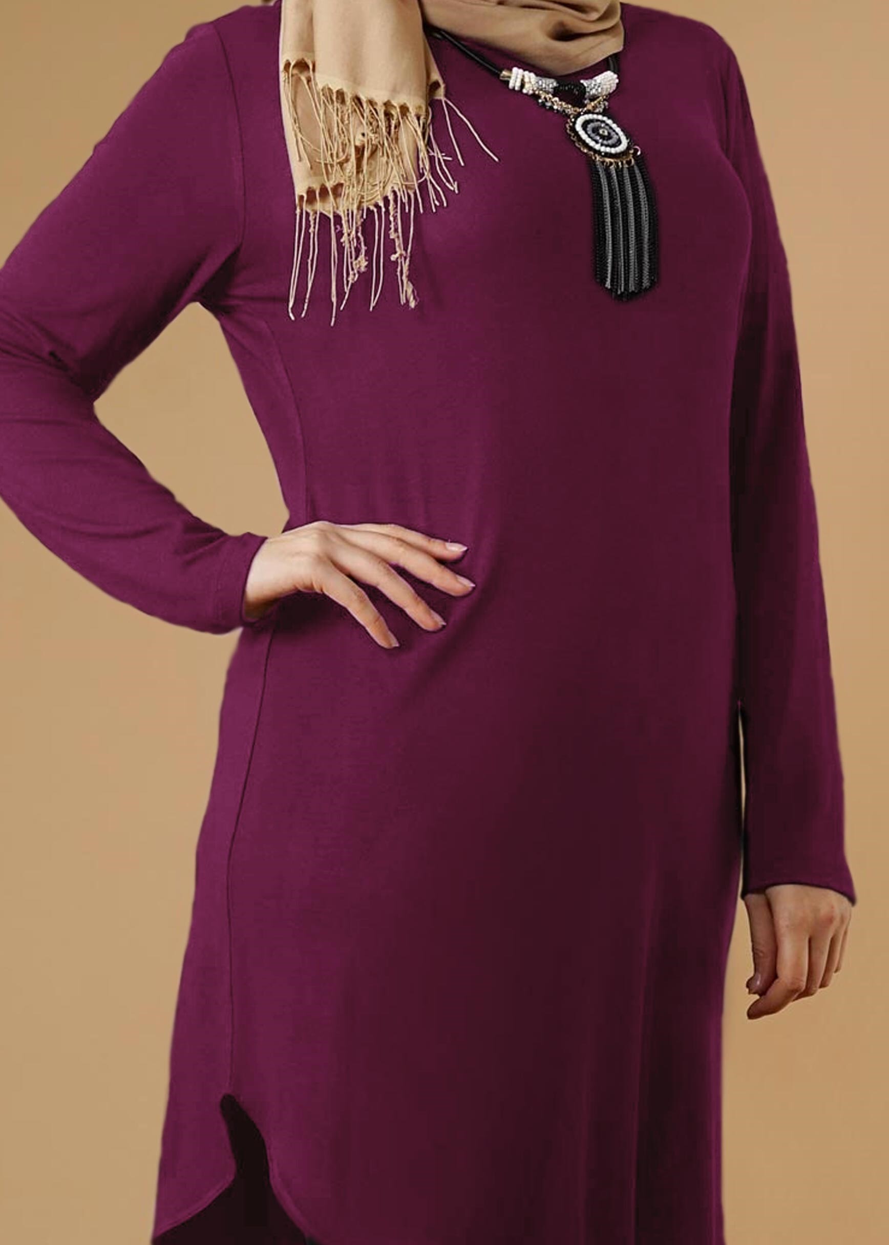 Tesettür giyim MOR DÜZ TUNİK 2644