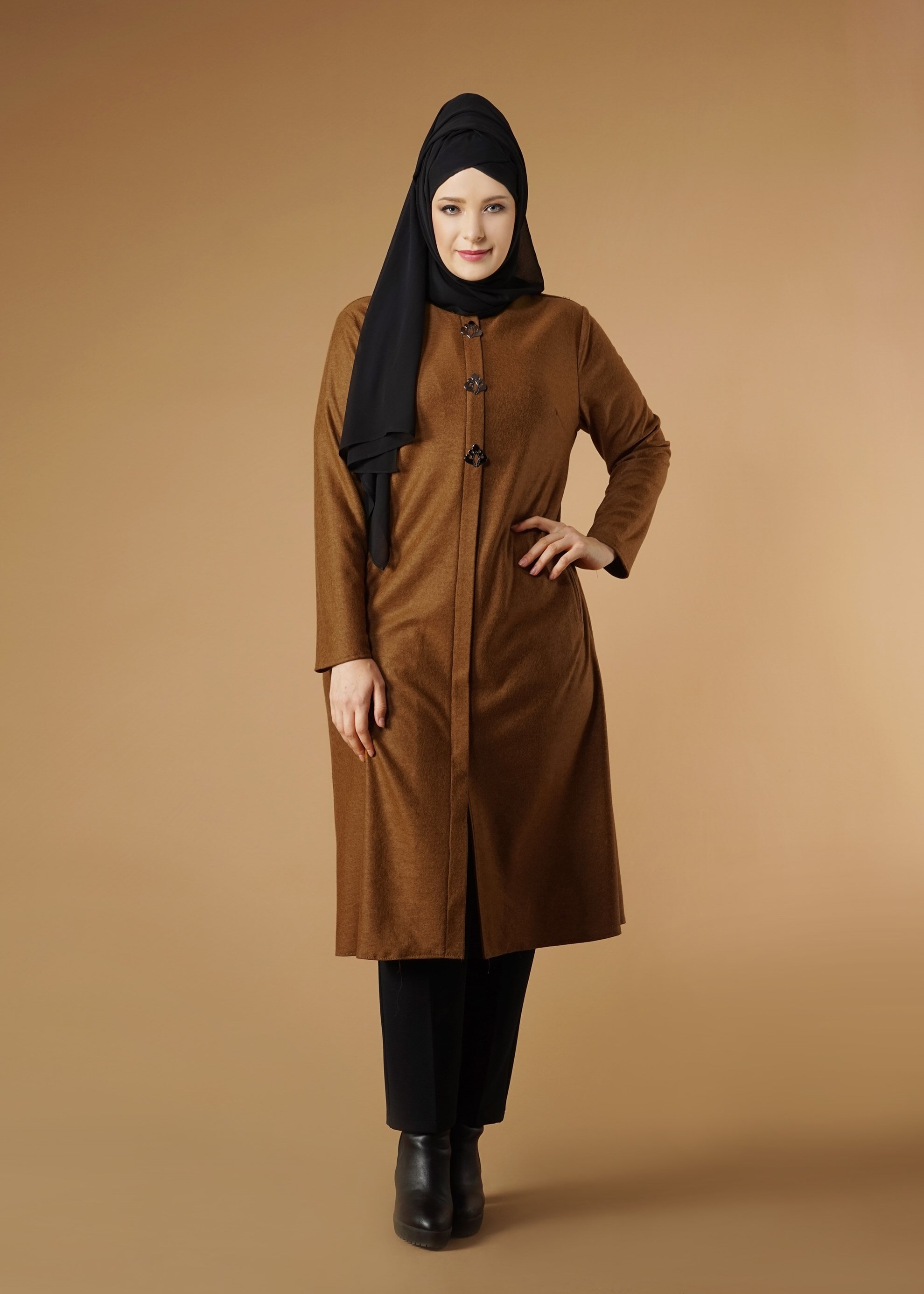 Tesettür giyim TABA CEP FERMUARLI TUNİK 2650