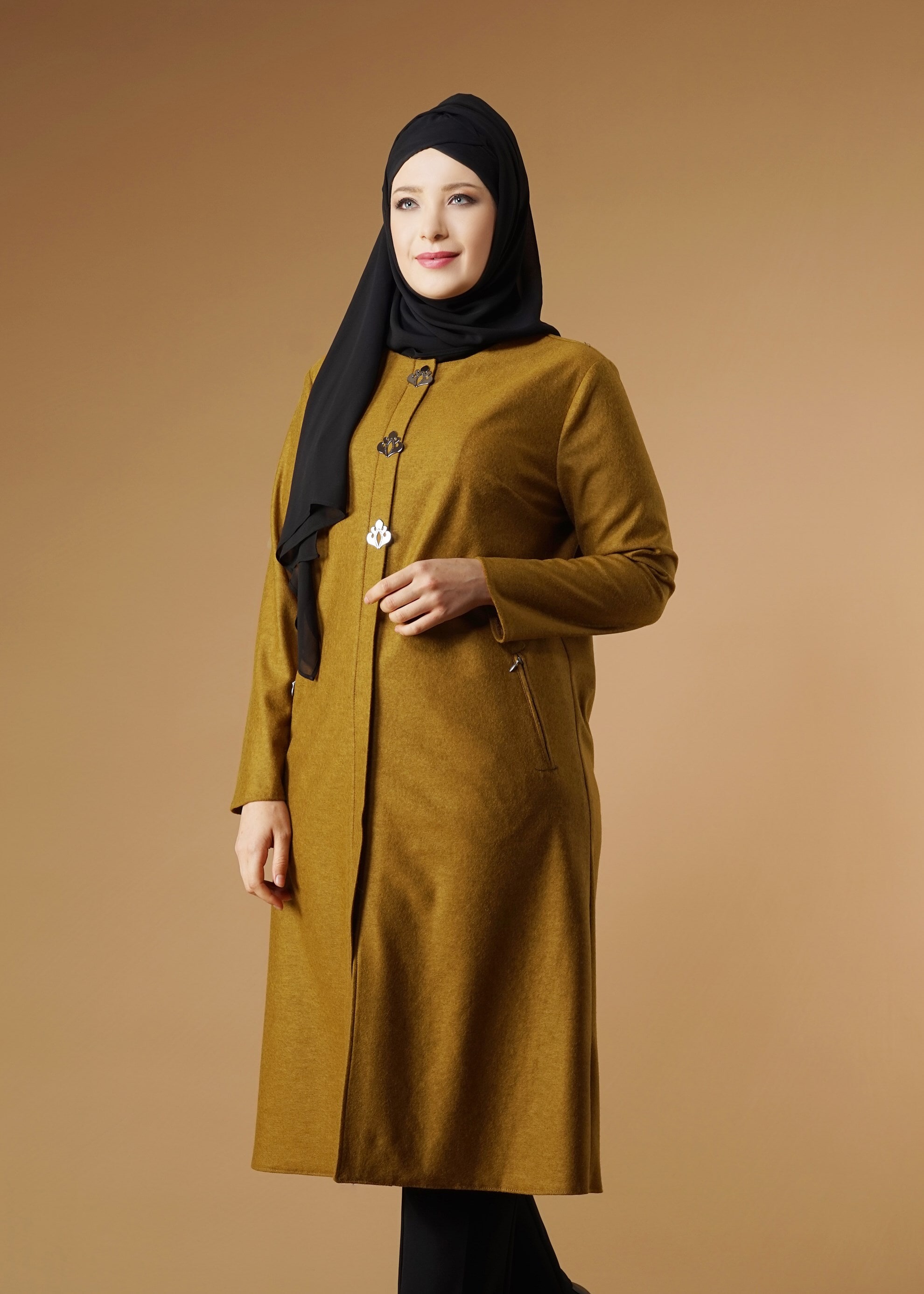 Tesettür giyim SARI CEP FERMUARLI TUNİK 2650