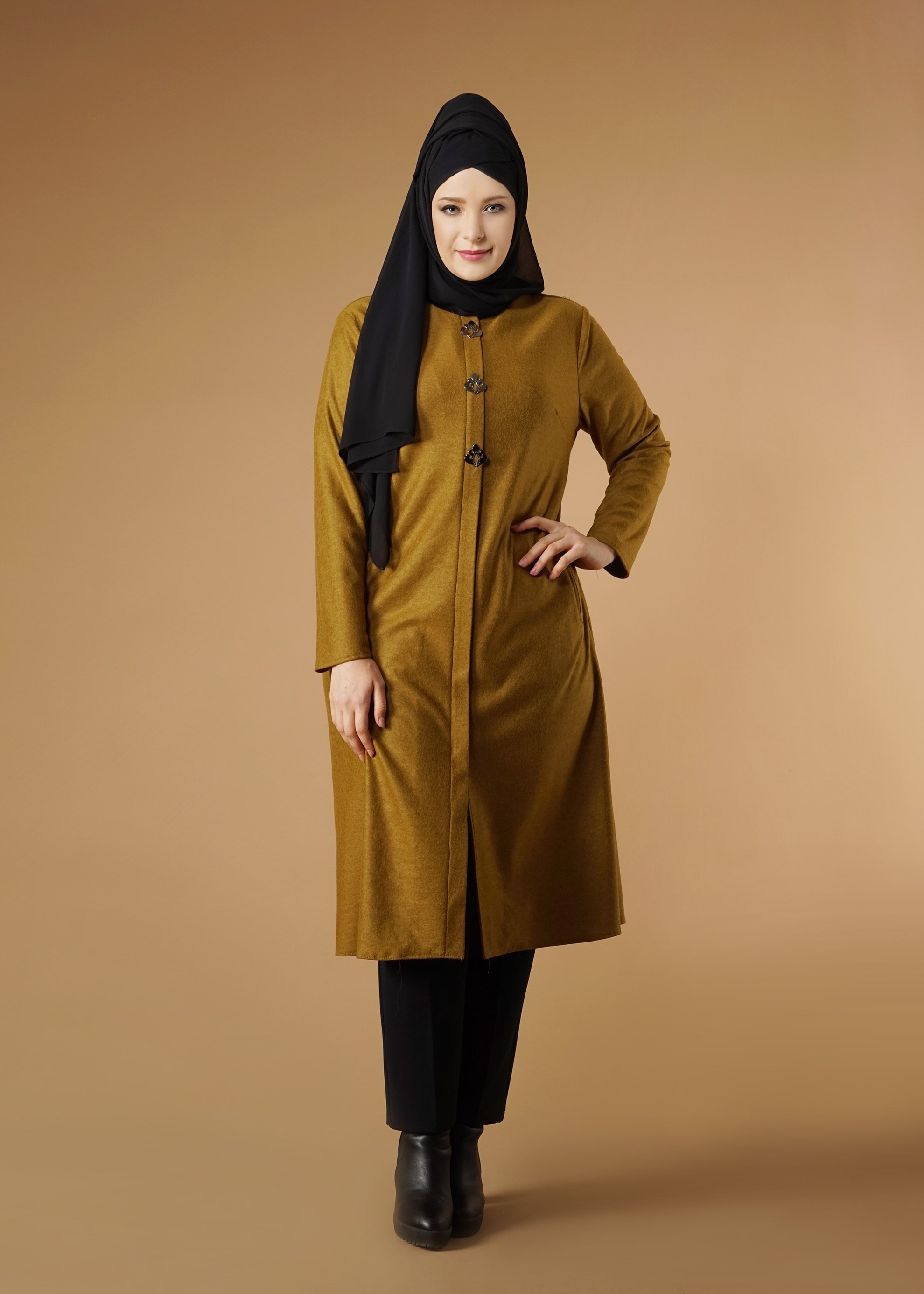 Tesettür giyim SARI CEP FERMUARLI TUNİK 2650