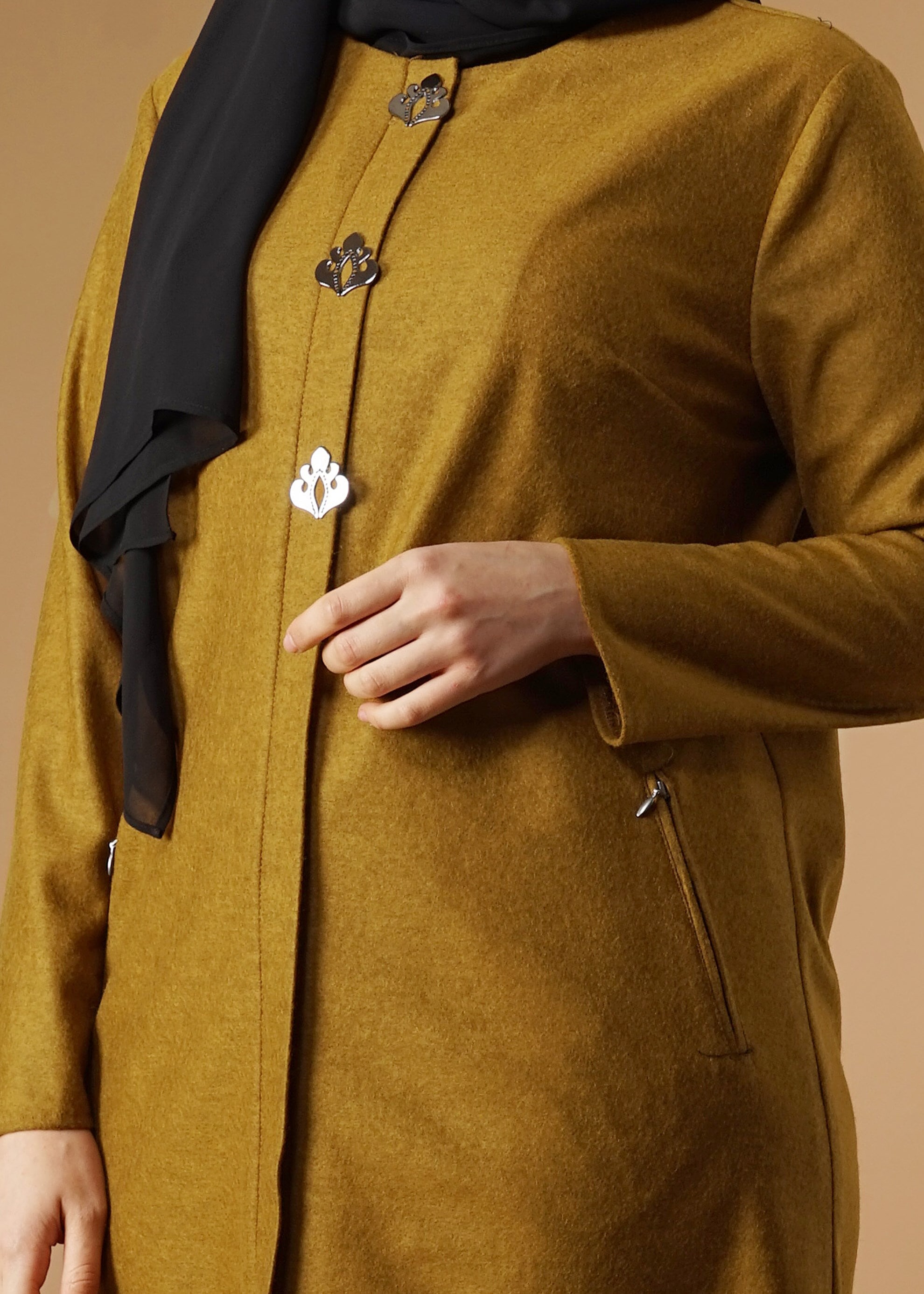 Tesettür giyim SARI CEP FERMUARLI TUNİK 2650