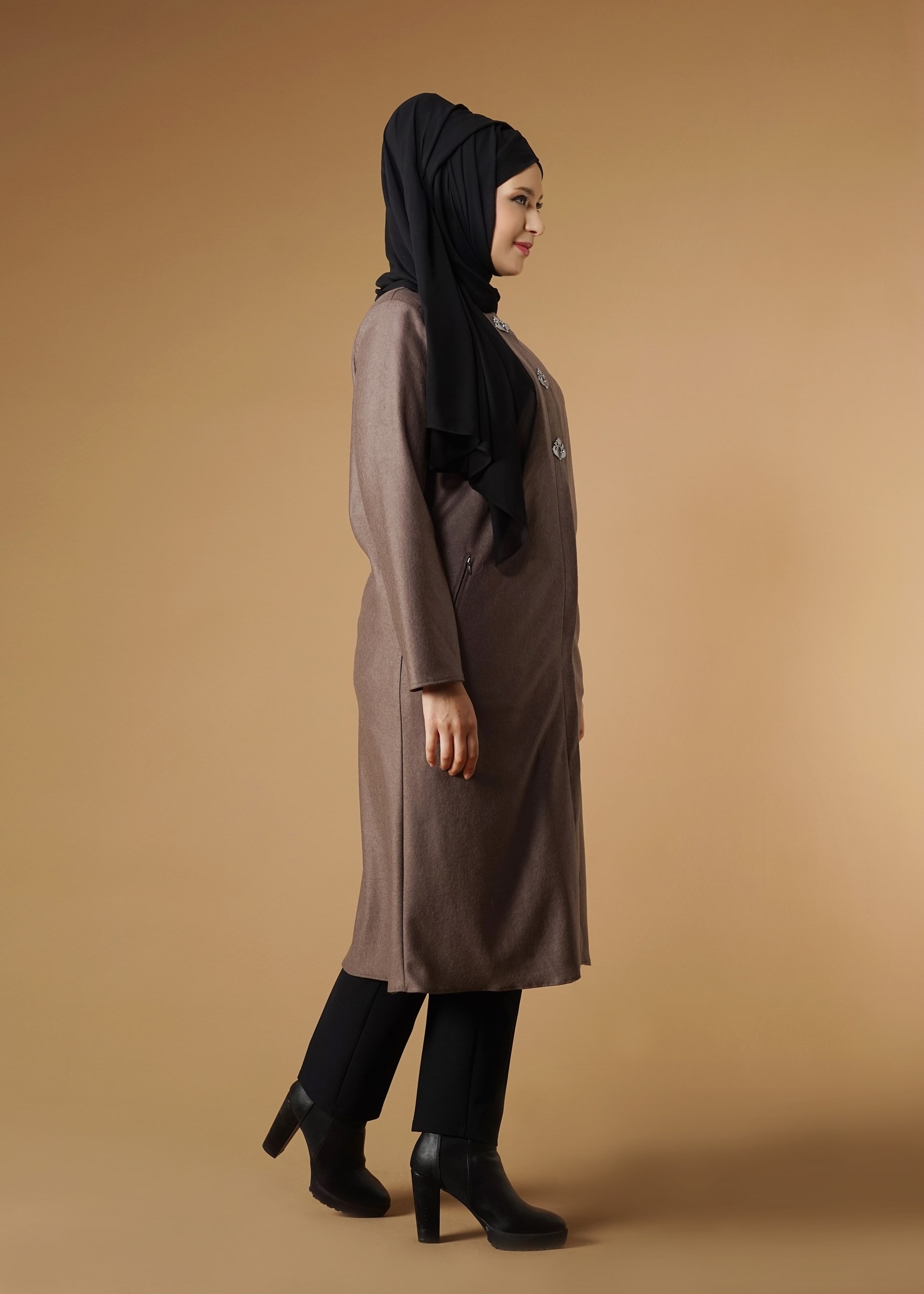 Tesettür giyim VİZON CEP FERMUARLI TUNİK 2650