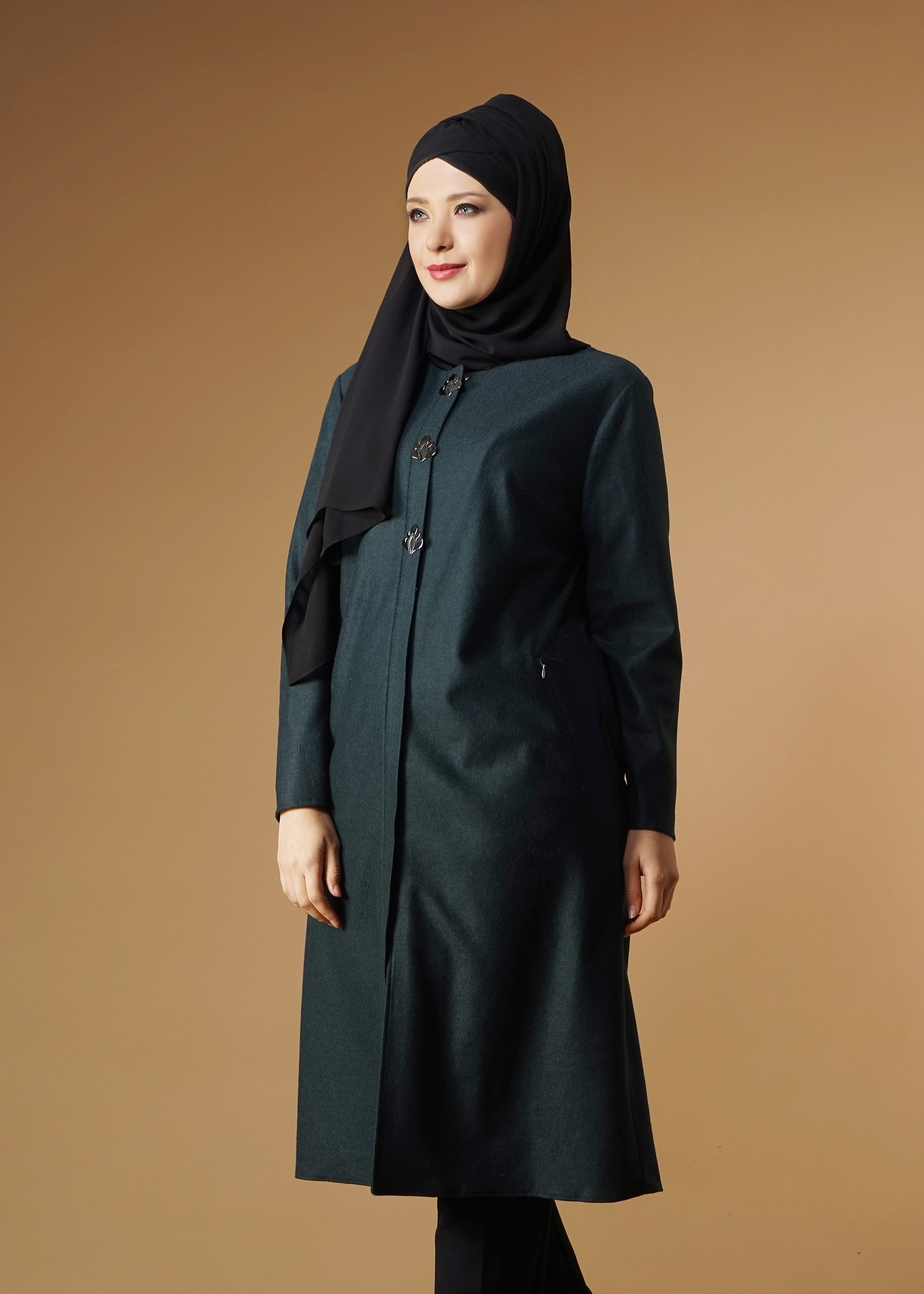 Tesettür giyim YEŞİL CEP FERMUARLI TUNİK 2650