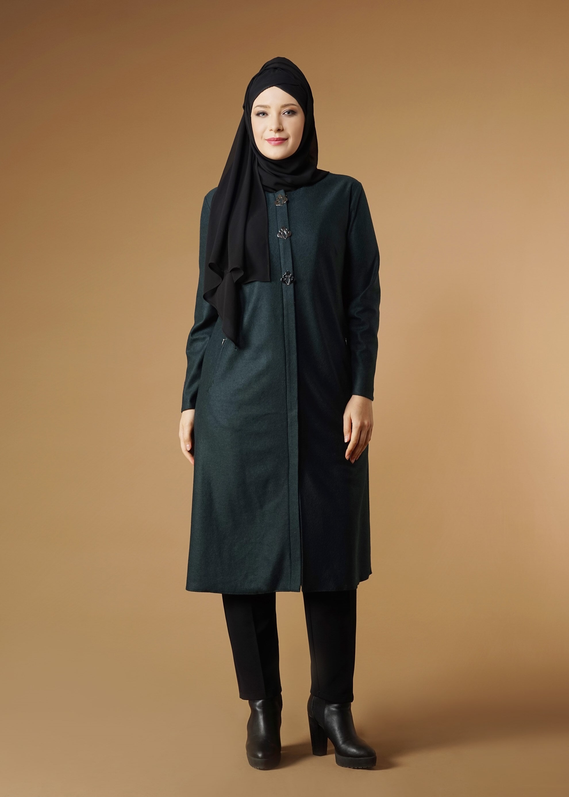 Tesettür giyim YEŞİL CEP FERMUARLI TUNİK 2650