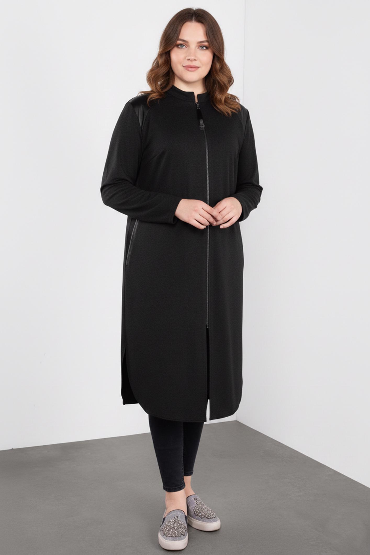 Tesettür giyim SİYAH DERİ DETAYLI FERMUARLI TUNİK 2651 