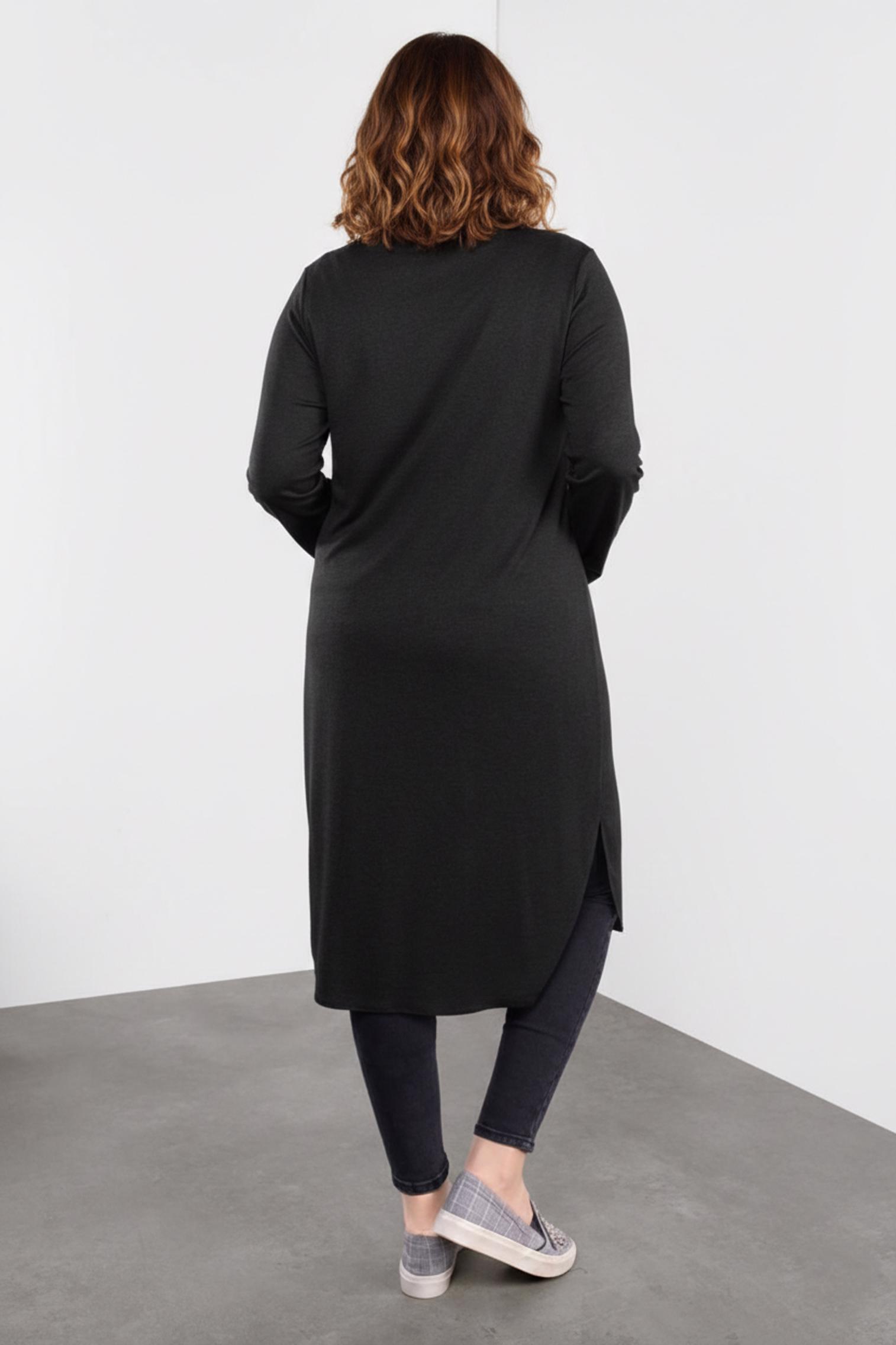 Tesettür giyim SİYAH DERİ DETAYLI FERMUARLI TUNİK 2651 