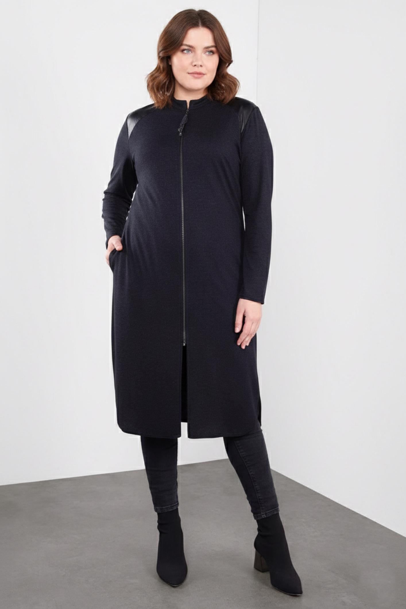 Tesettür giyim LACİVERT DERİ DETAYLI FERMUARLI TUNİK 2651 