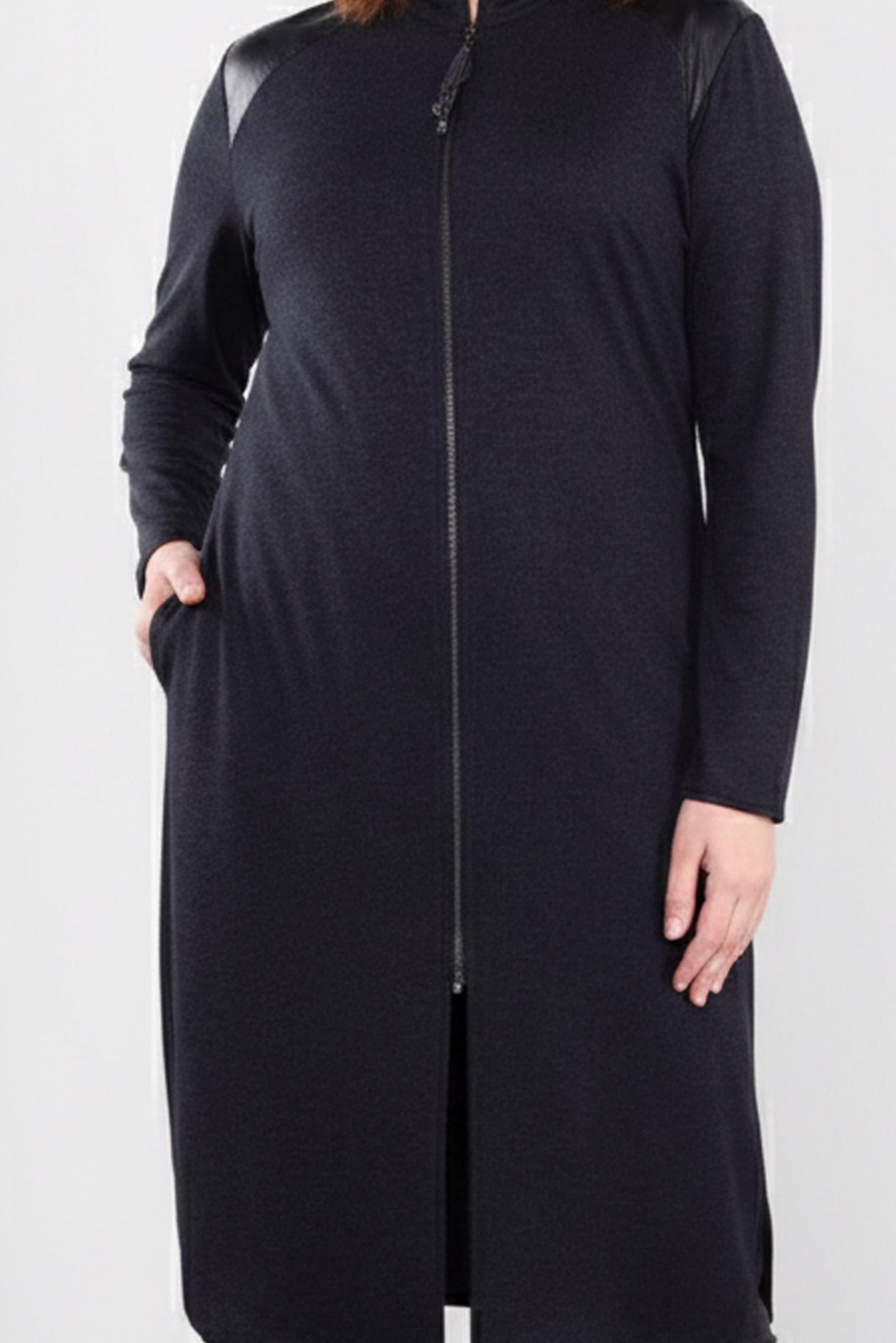 Tesettür giyim LACİVERT DERİ DETAYLI FERMUARLI TUNİK 2651 