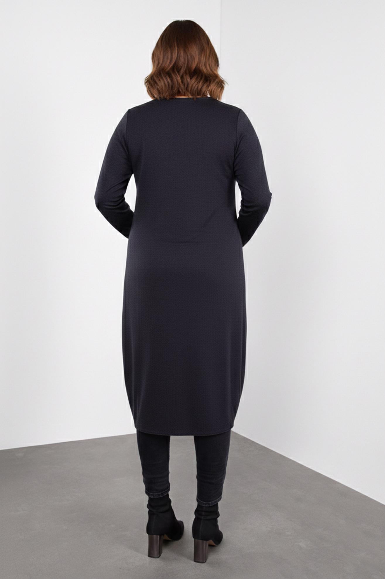 Tesettür giyim LACİVERT DERİ DETAYLI FERMUARLI TUNİK 2651 