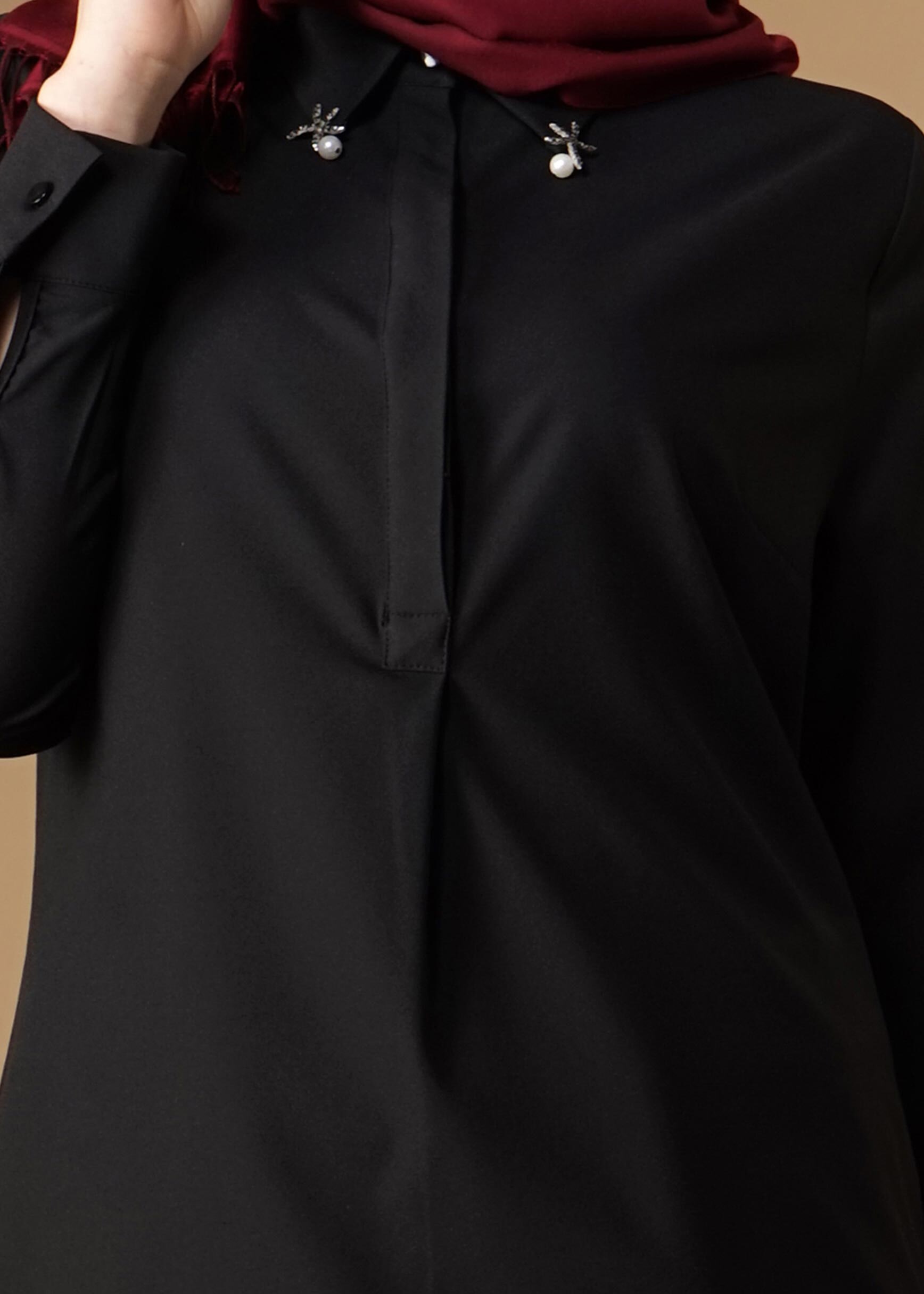 Tesettür giyim SİYAH ERKEK YAKA TUNİK 2656