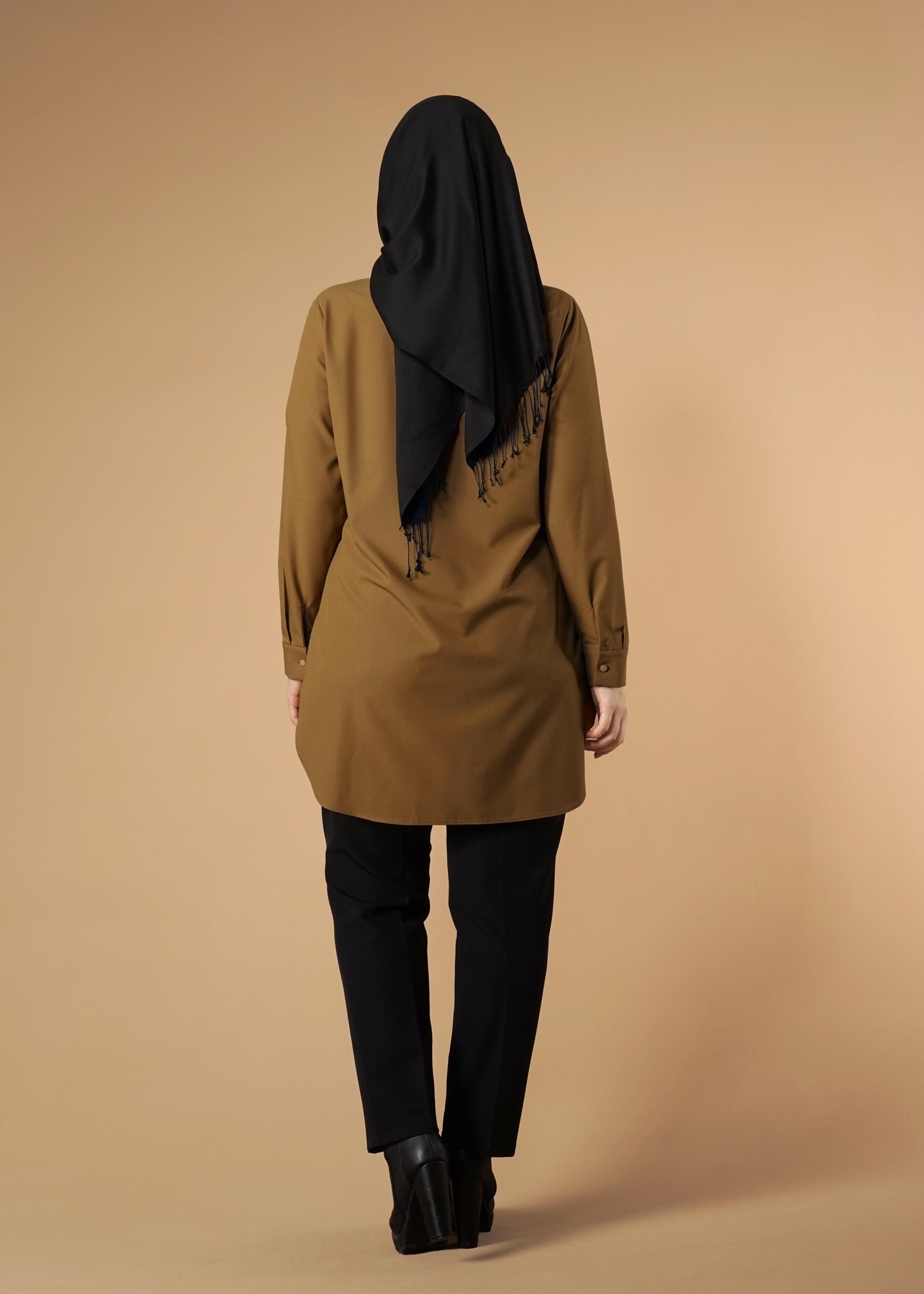 Tesettür giyim SARI ERKEK YAKA TUNİK 2656