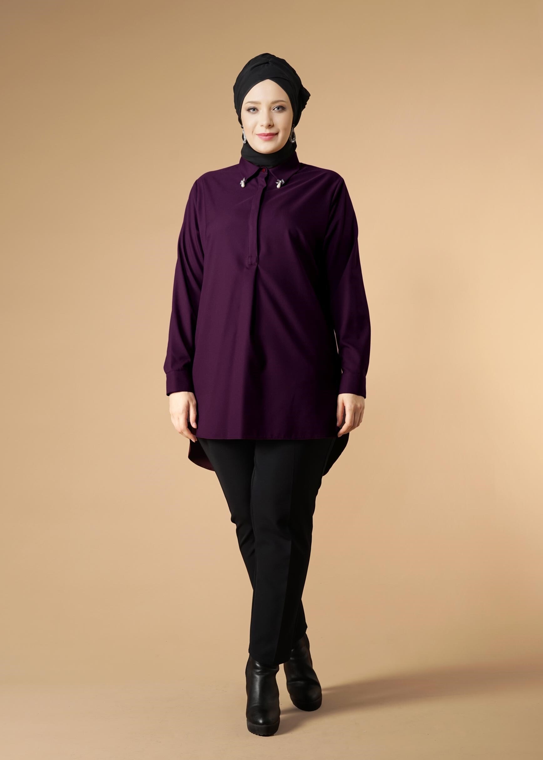 Tesettür giyim MÜRDÜM ERKEK YAKA TUNİK 2656