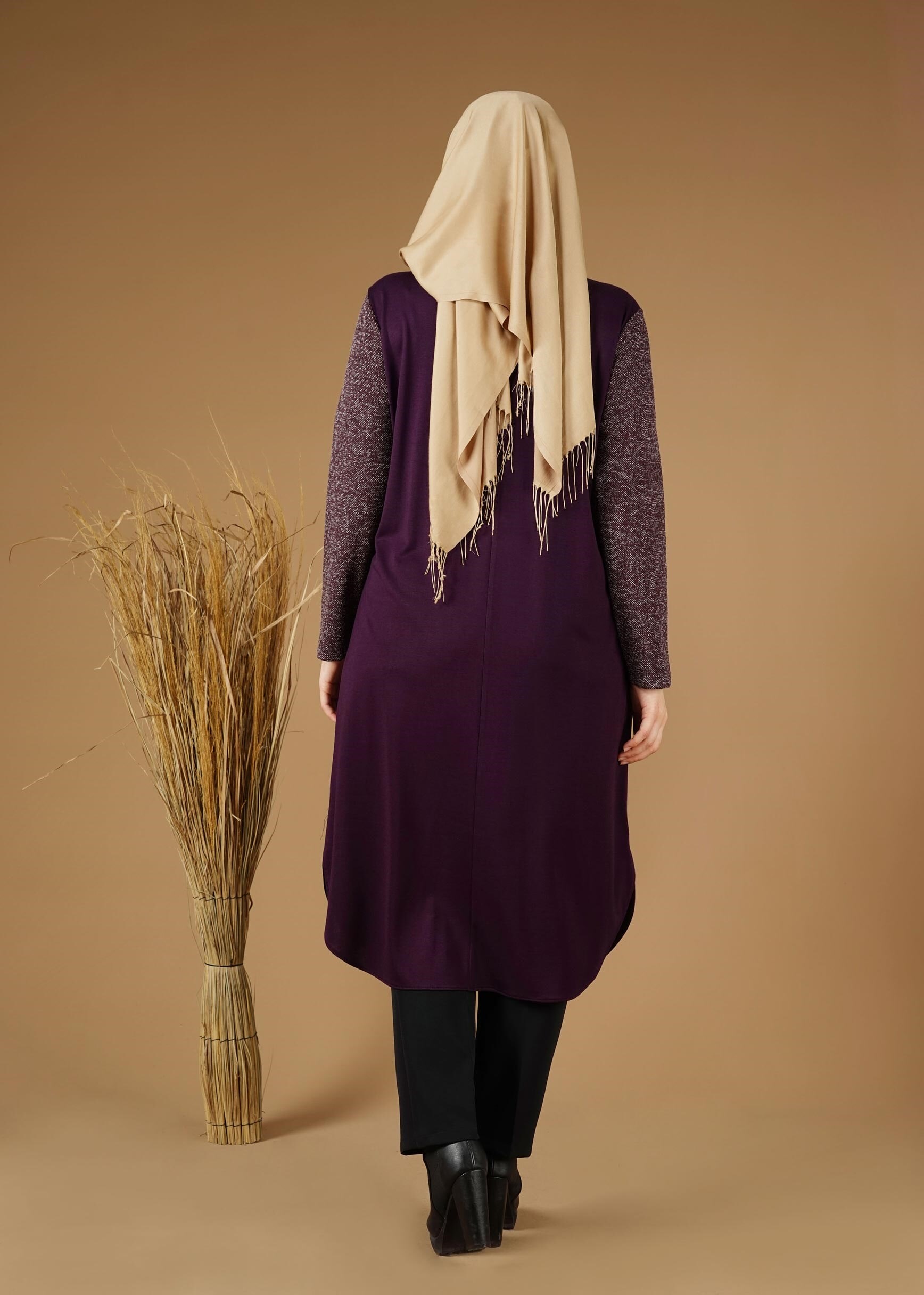 Tesettür giyim MOR YAKASI FERMUAR DETAYLI TUNİK 2659