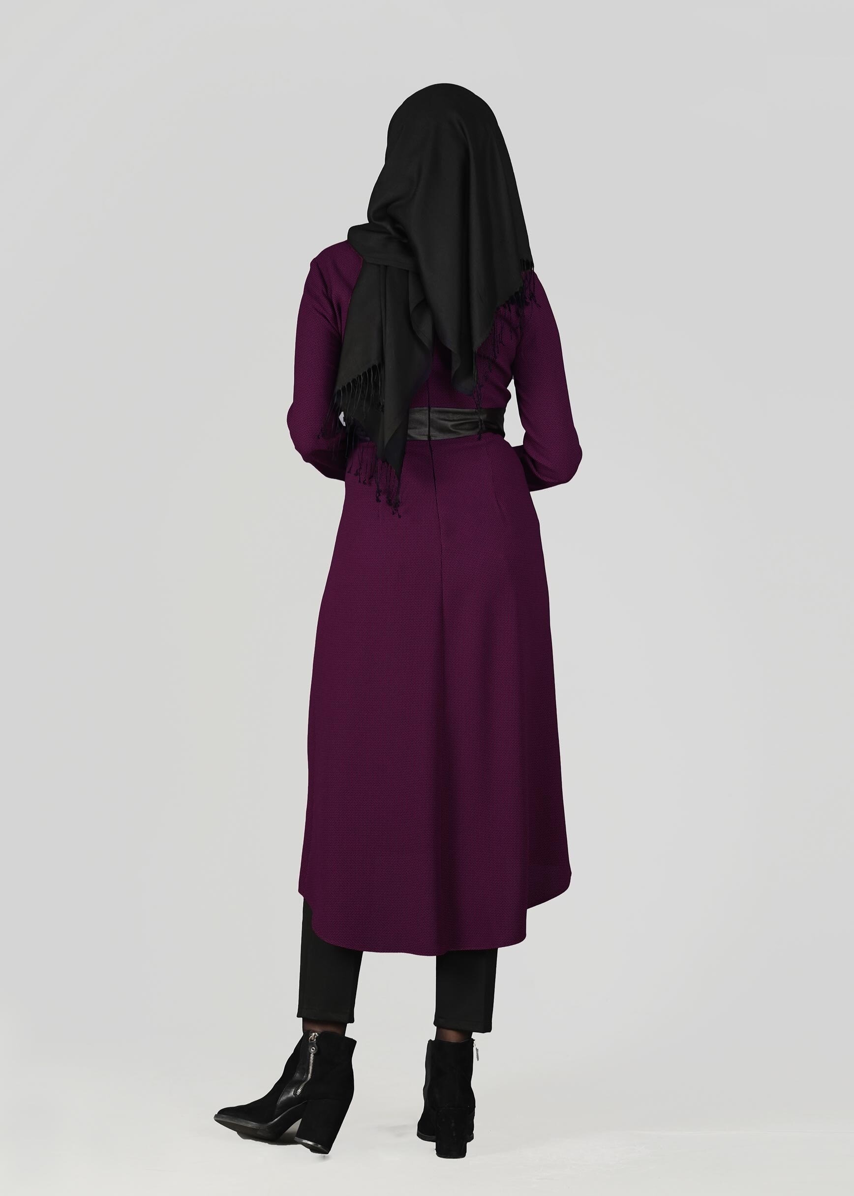 Tesettür giyim FUŞYA YAKASI FERMUAR DETAYLI TUNİK 4010