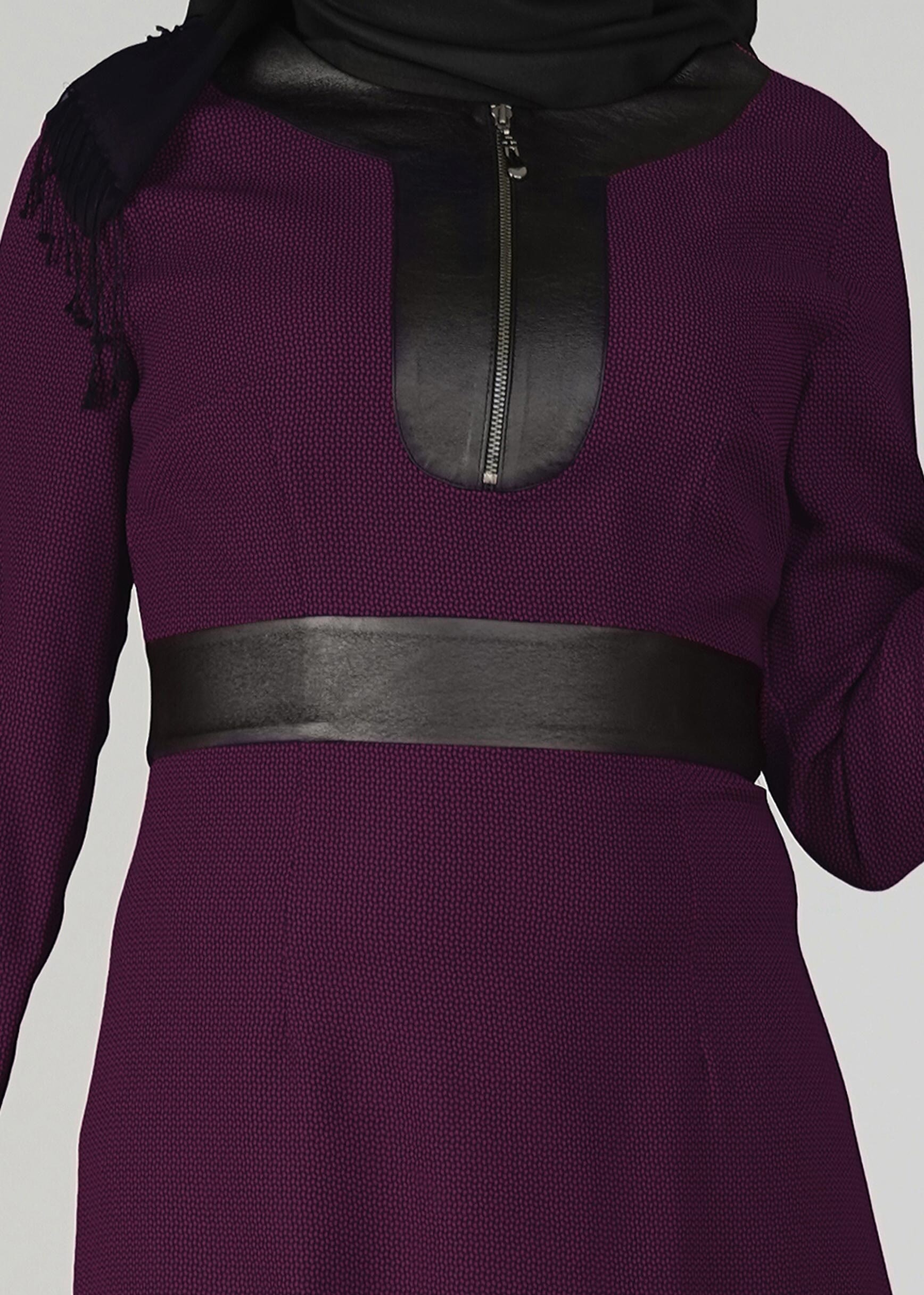 Tesettür giyim FUŞYA YAKASI FERMUAR DETAYLI TUNİK 4010