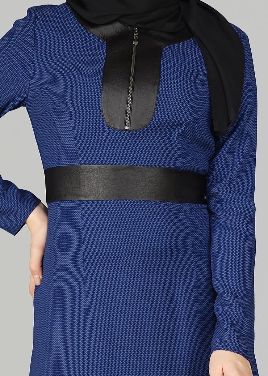 Tesettür giyim LACİVERT YAKASI FERMUAR DETAYLI TUNİK 4010