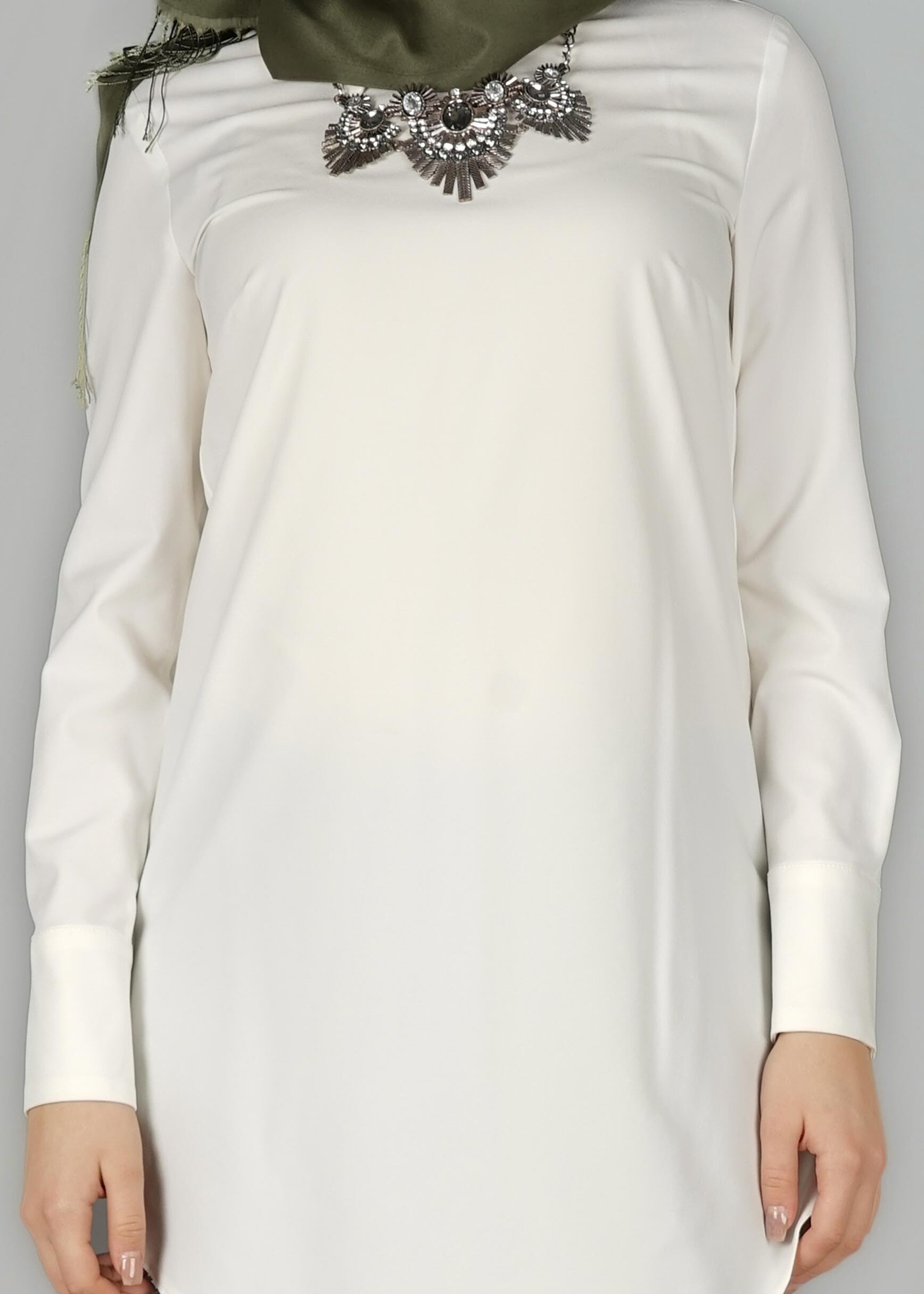 Tesettür giyim BEYAZ 4018 43662 Tesettür Tunik 40/48