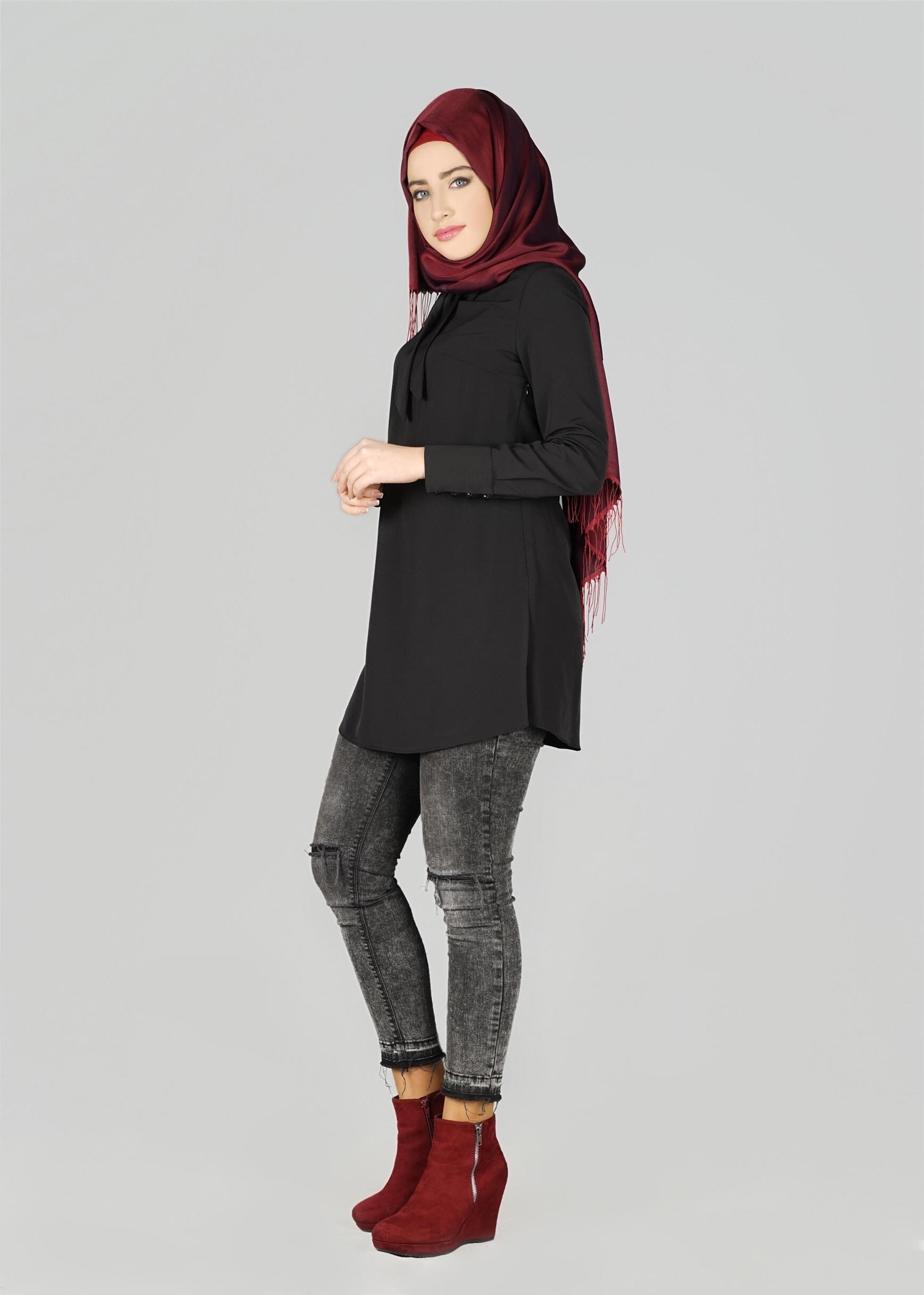 Tesettür giyim SİYAH 4027 New Loren Tesettür Tunik 38/46 TEK40