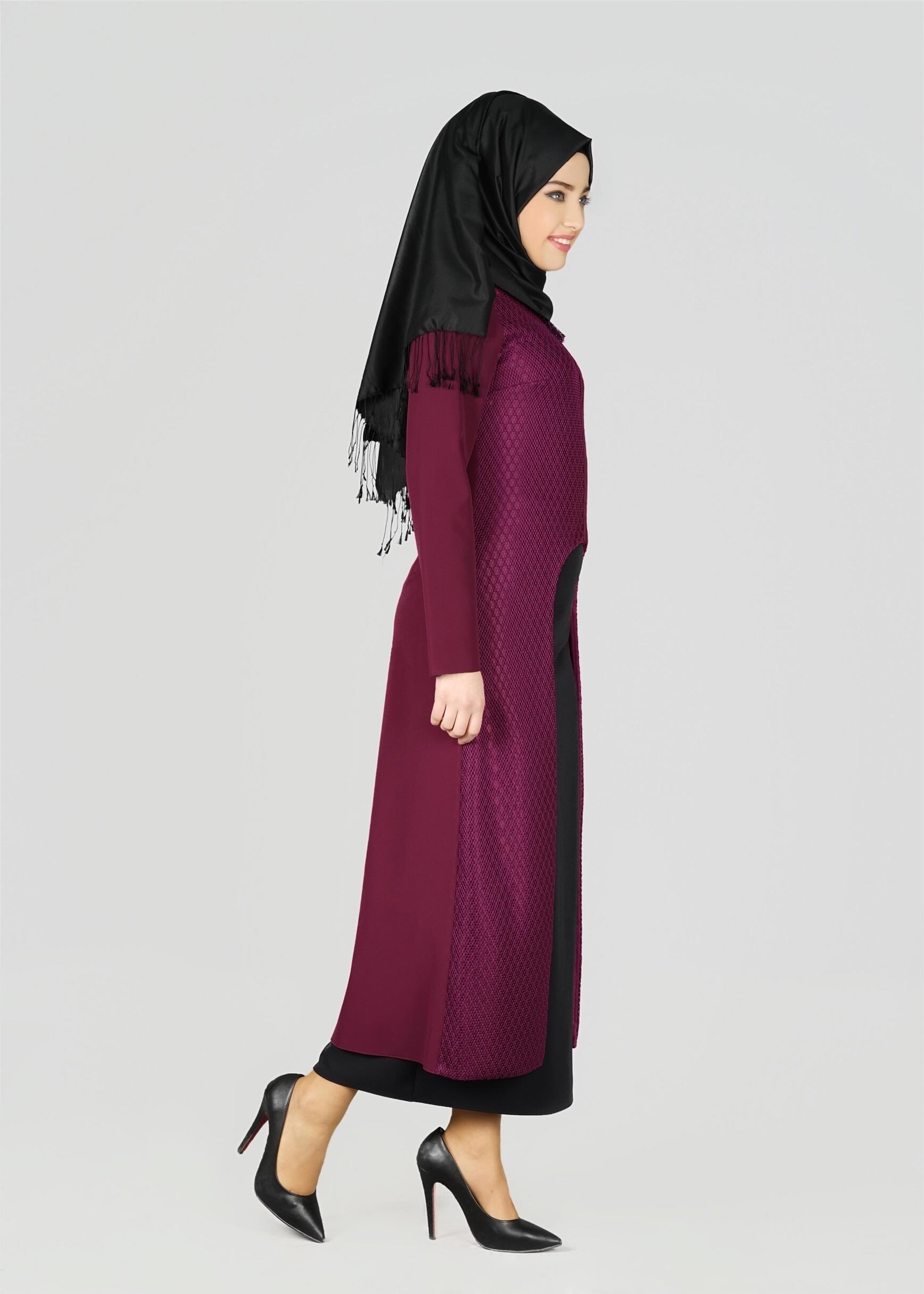 Tesettür giyim MOR DOKULU FERMUARLI TUNİK 4032