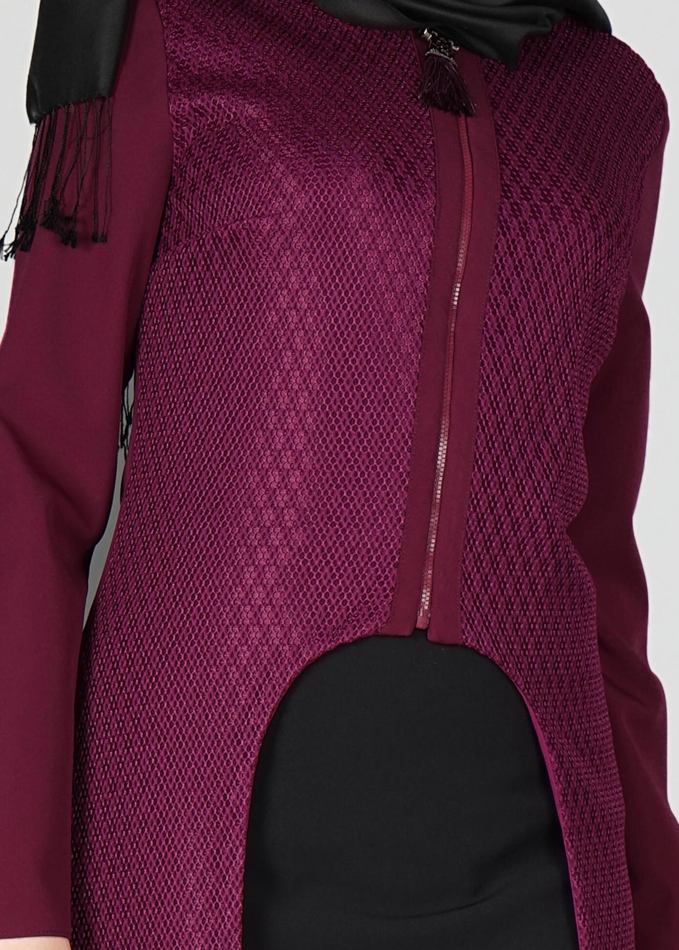 Tesettür giyim MOR DOKULU FERMUARLI TUNİK 4032