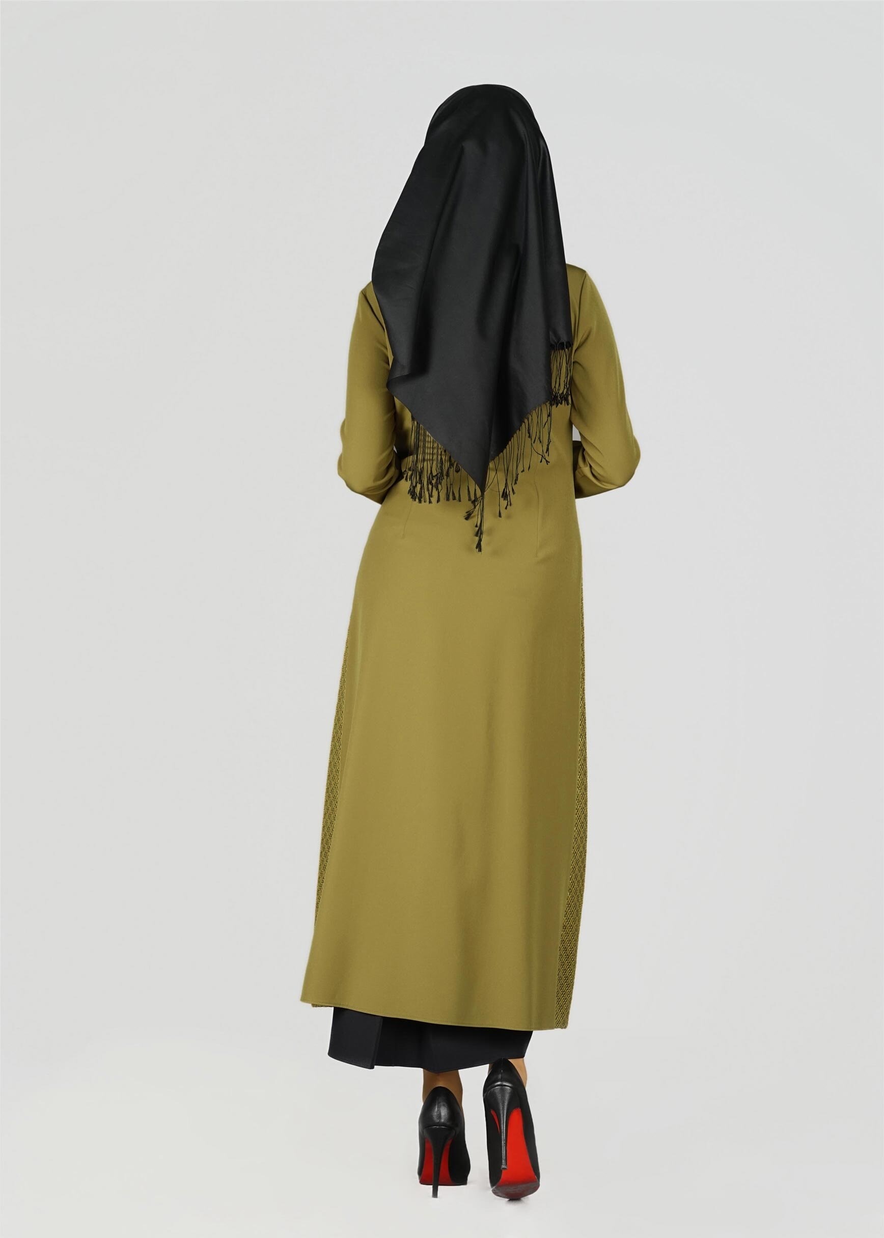 Tesettür giyim YEŞİL DOKULU FERMUARLI TUNİK 4032