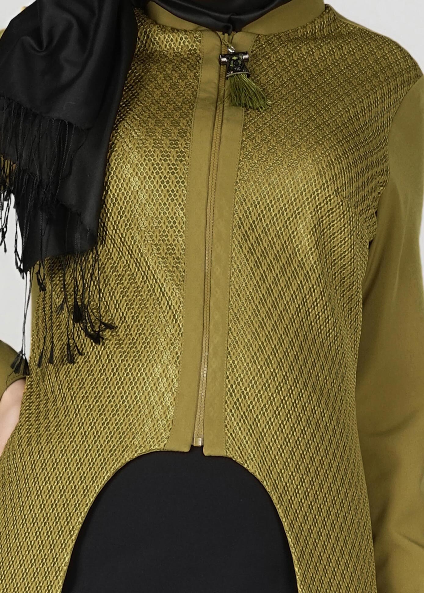 Tesettür giyim YEŞİL DOKULU FERMUARLI TUNİK 4032