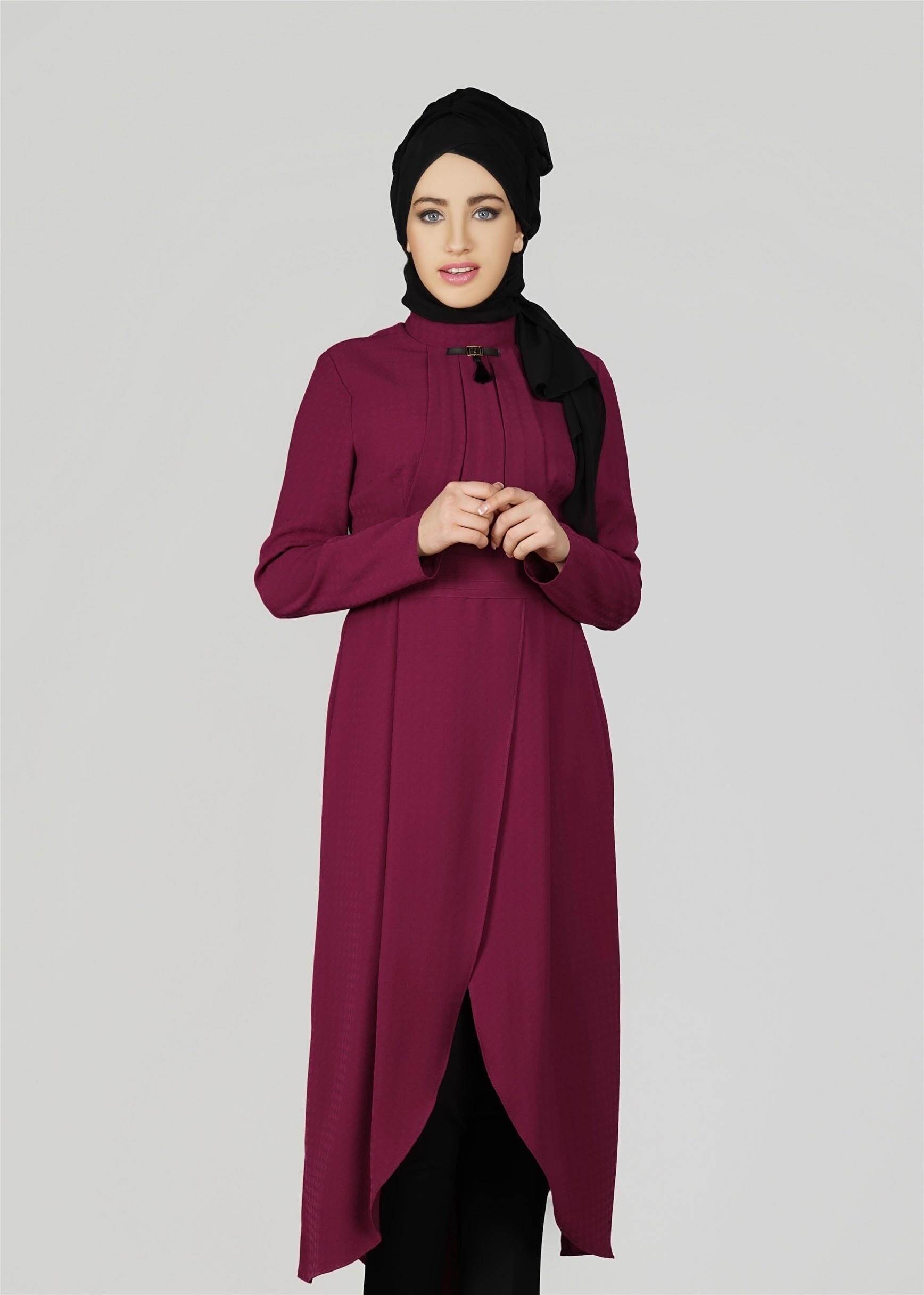 Tesettür giyim FUŞYA PİLİSE DETAYLI TUNİK 4042