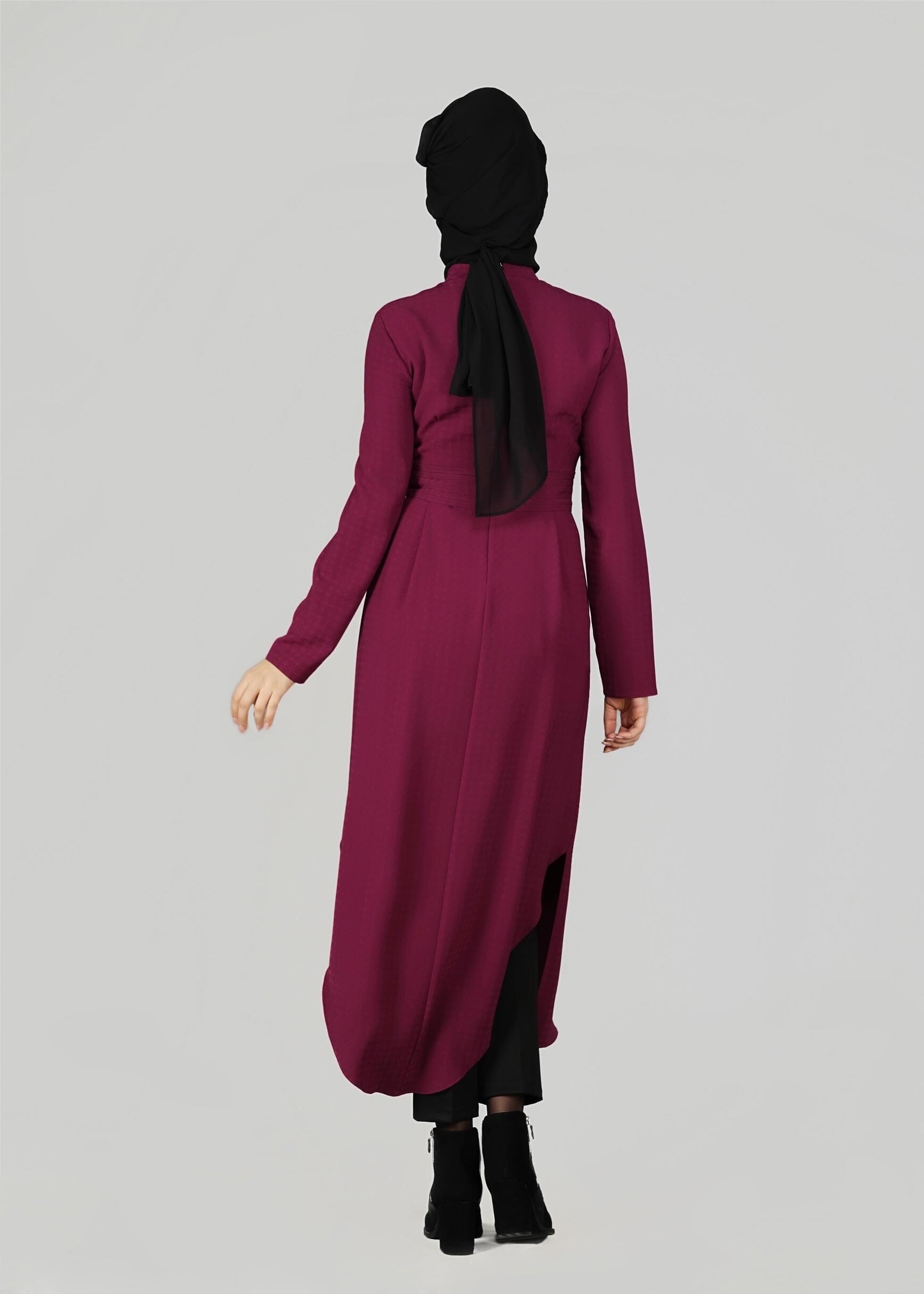 Tesettür giyim FUŞYA PİLİSE DETAYLI TUNİK 4042