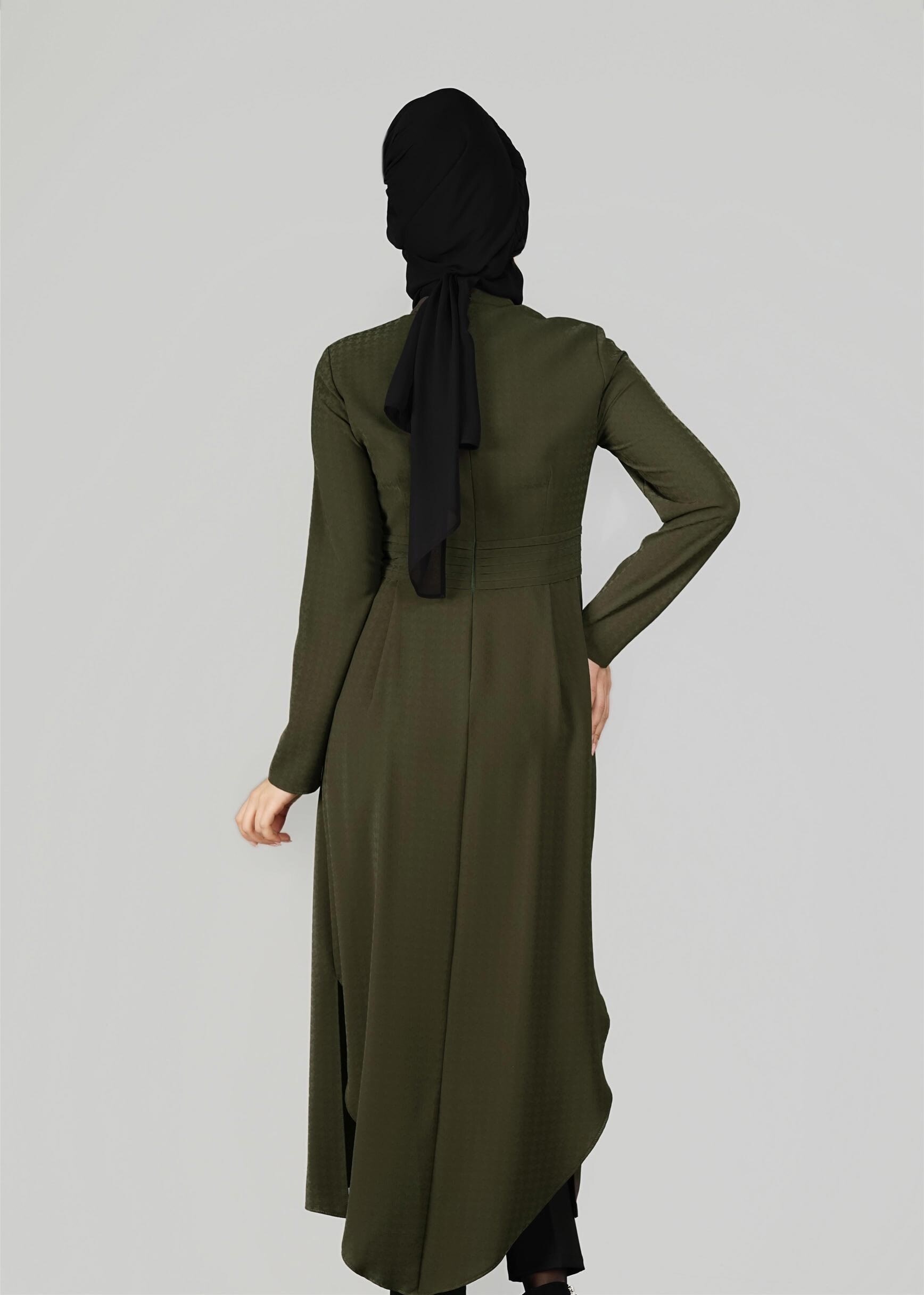 Tesettür giyim HAKİ PİLİSE DETAYLI TUNİK 4042