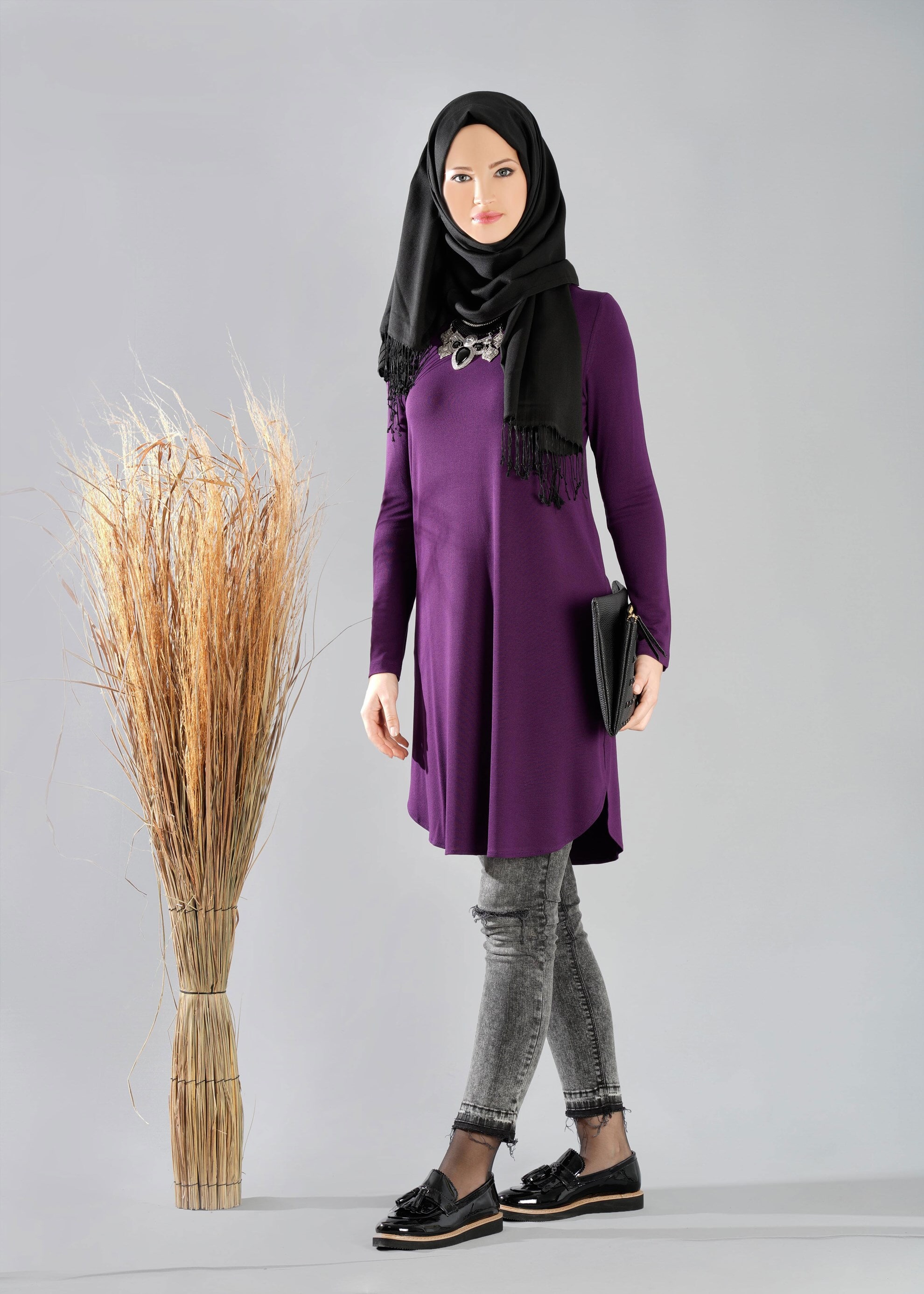 Tesettür giyim MOR DÜZ TUNİK 4709