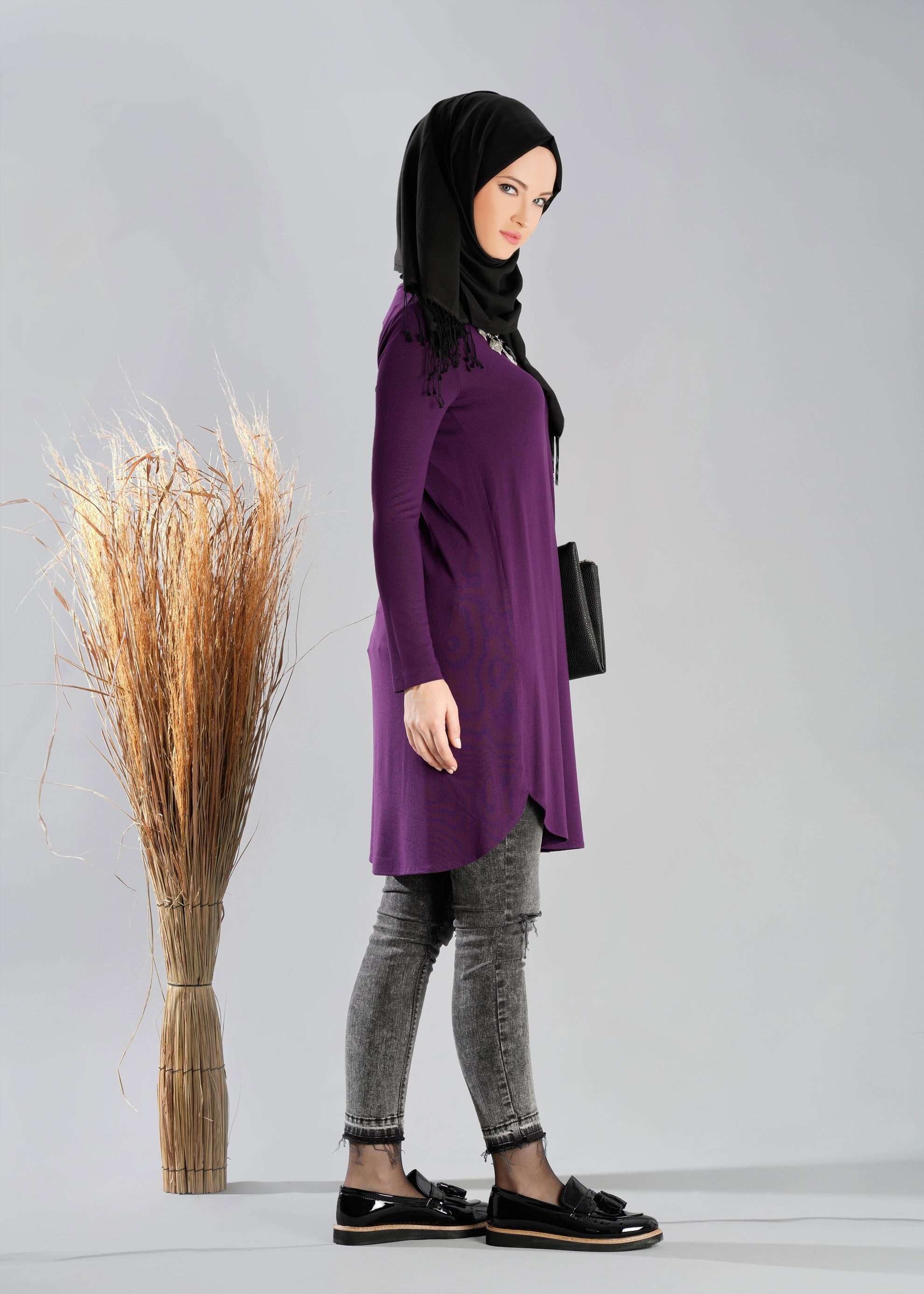 Tesettür giyim MOR DÜZ TUNİK 4709