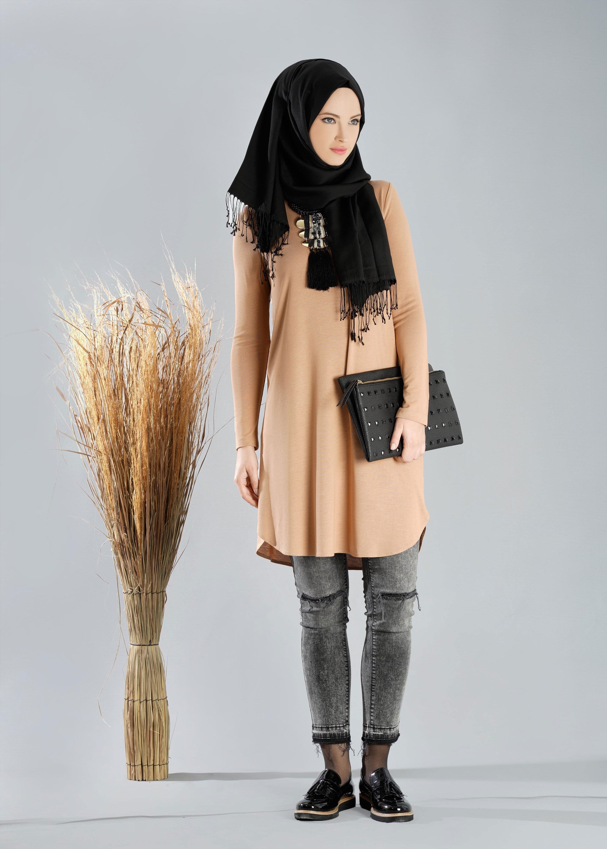 Tesettür giyim KAHVE DÜZ TUNİK 4709