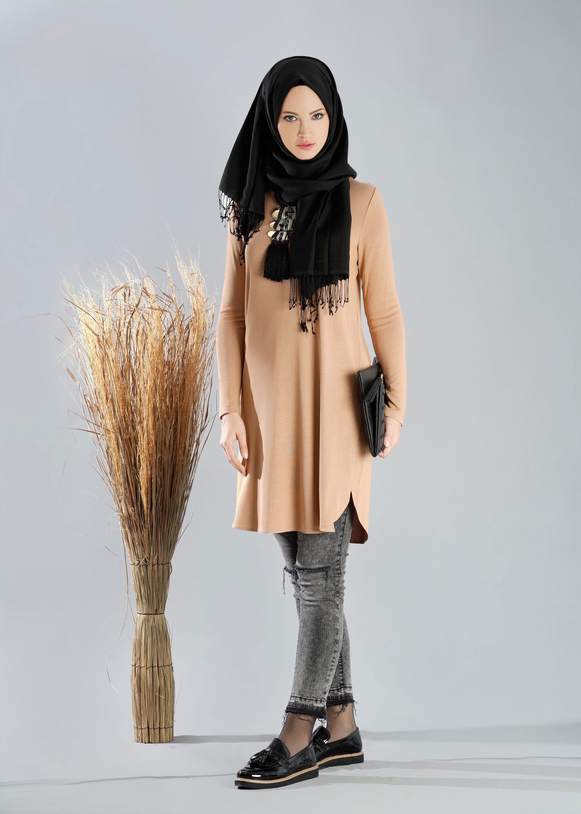 Tesettür giyim KAHVE DÜZ TUNİK 4709