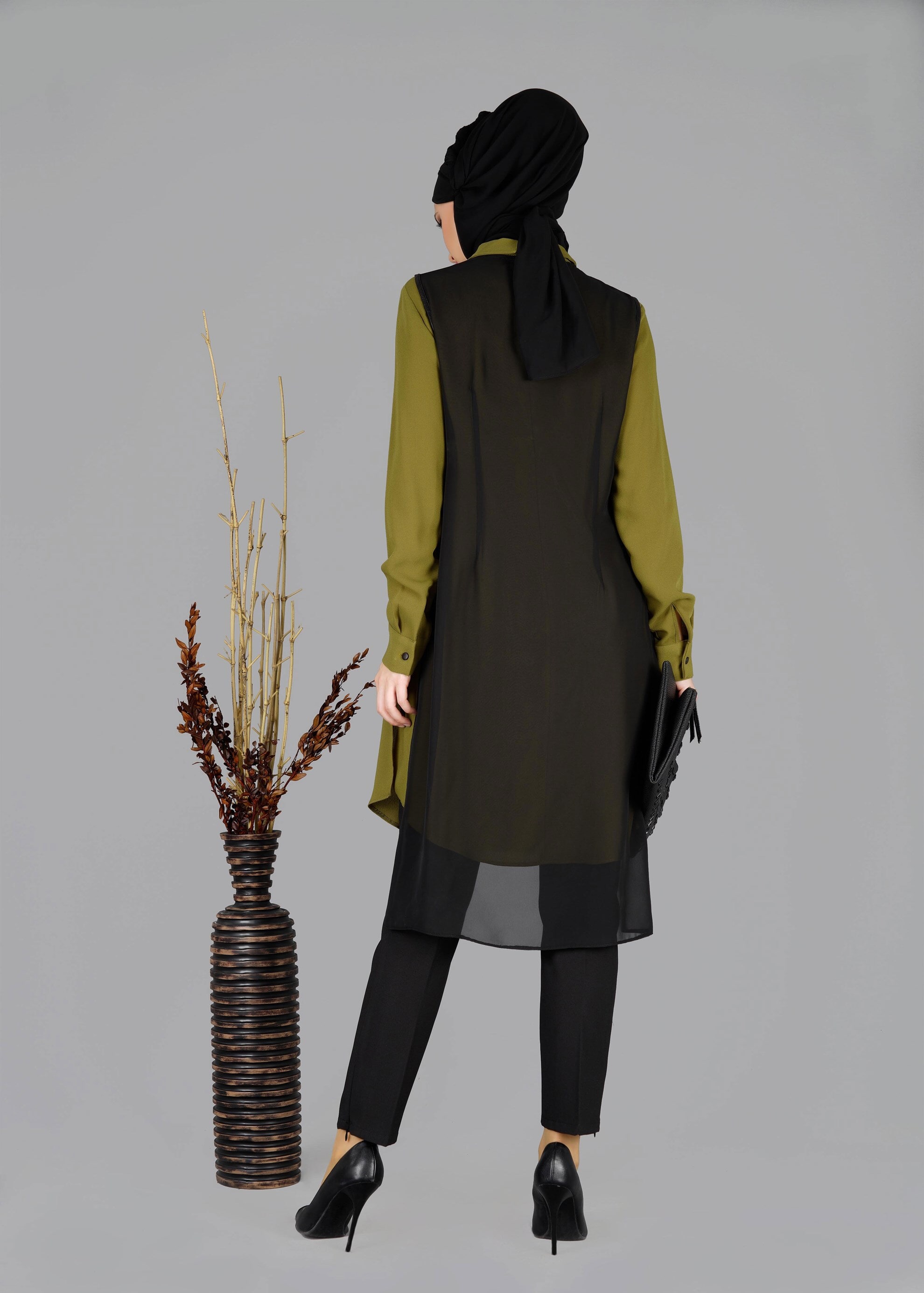 Tesettür giyim YEŞİL SİVRİ YAKA PARÇALI 2&prime;li TUNİK 4723