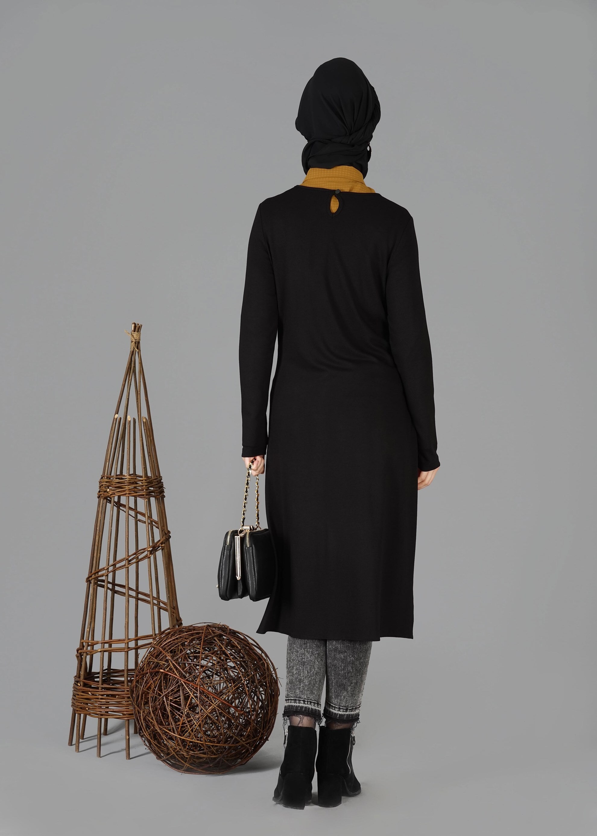 Tesettür giyim SARI PARÇA DETAYLI 2&prime;li TUNİK 4730