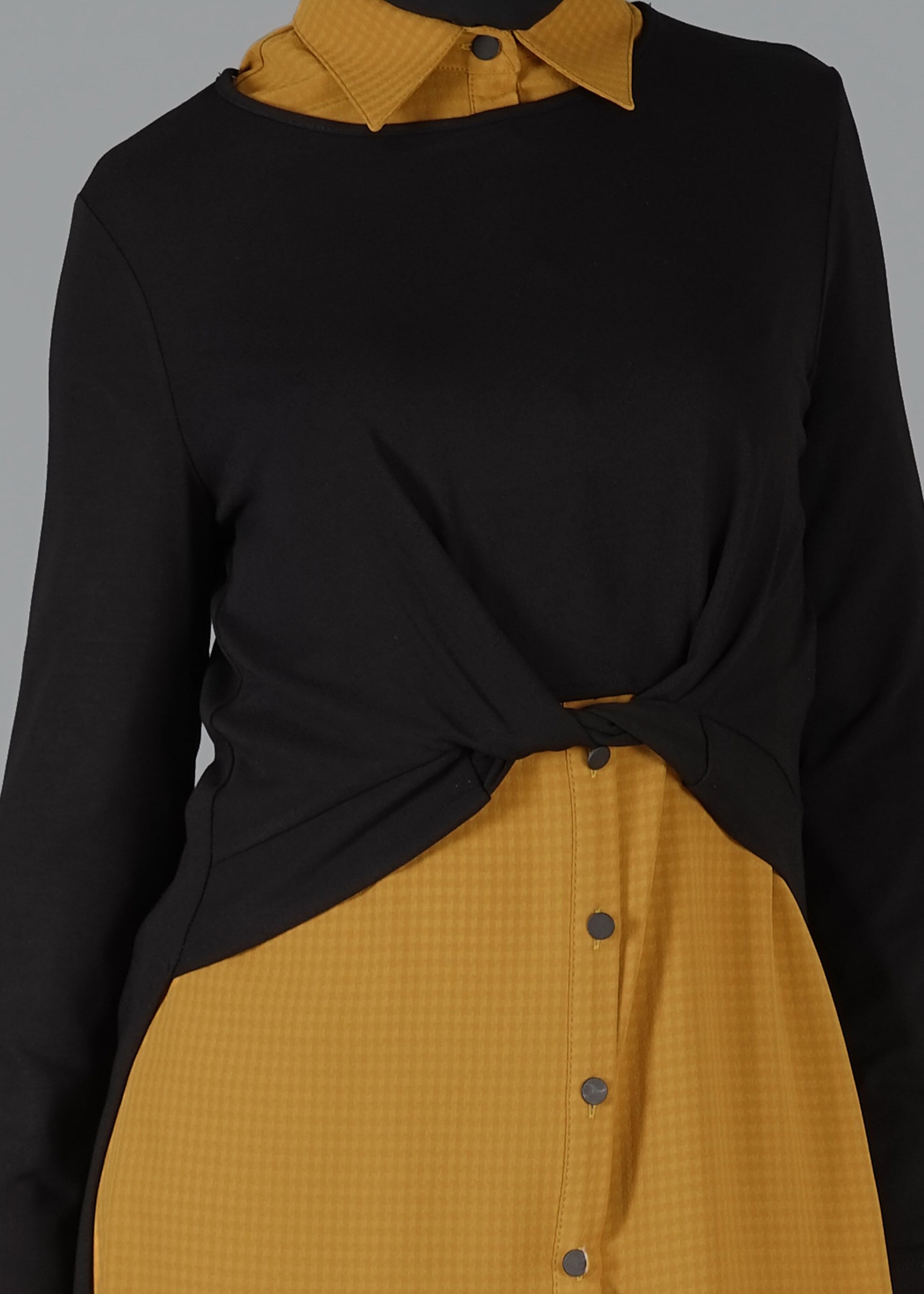 Tesettür giyim SARI PARÇA DETAYLI 2&prime;li TUNİK 4730