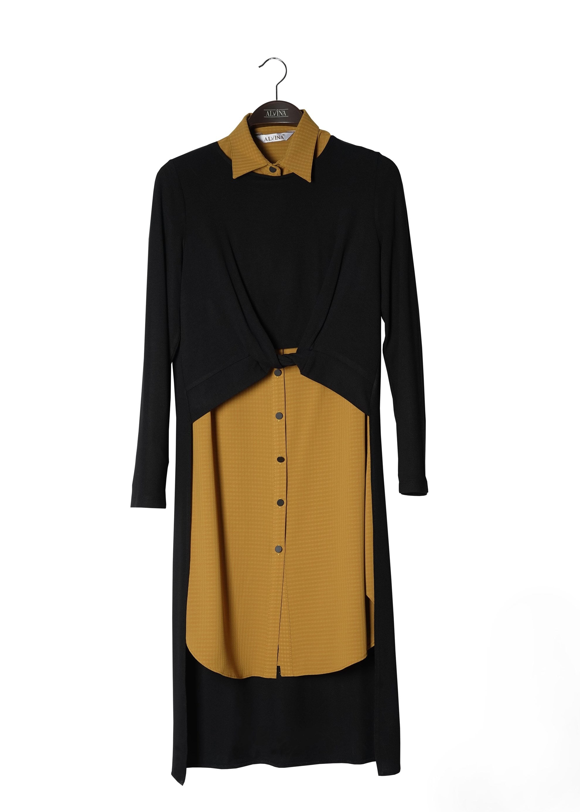 Tesettür giyim SARI PARÇA DETAYLI 2&prime;li TUNİK 4730