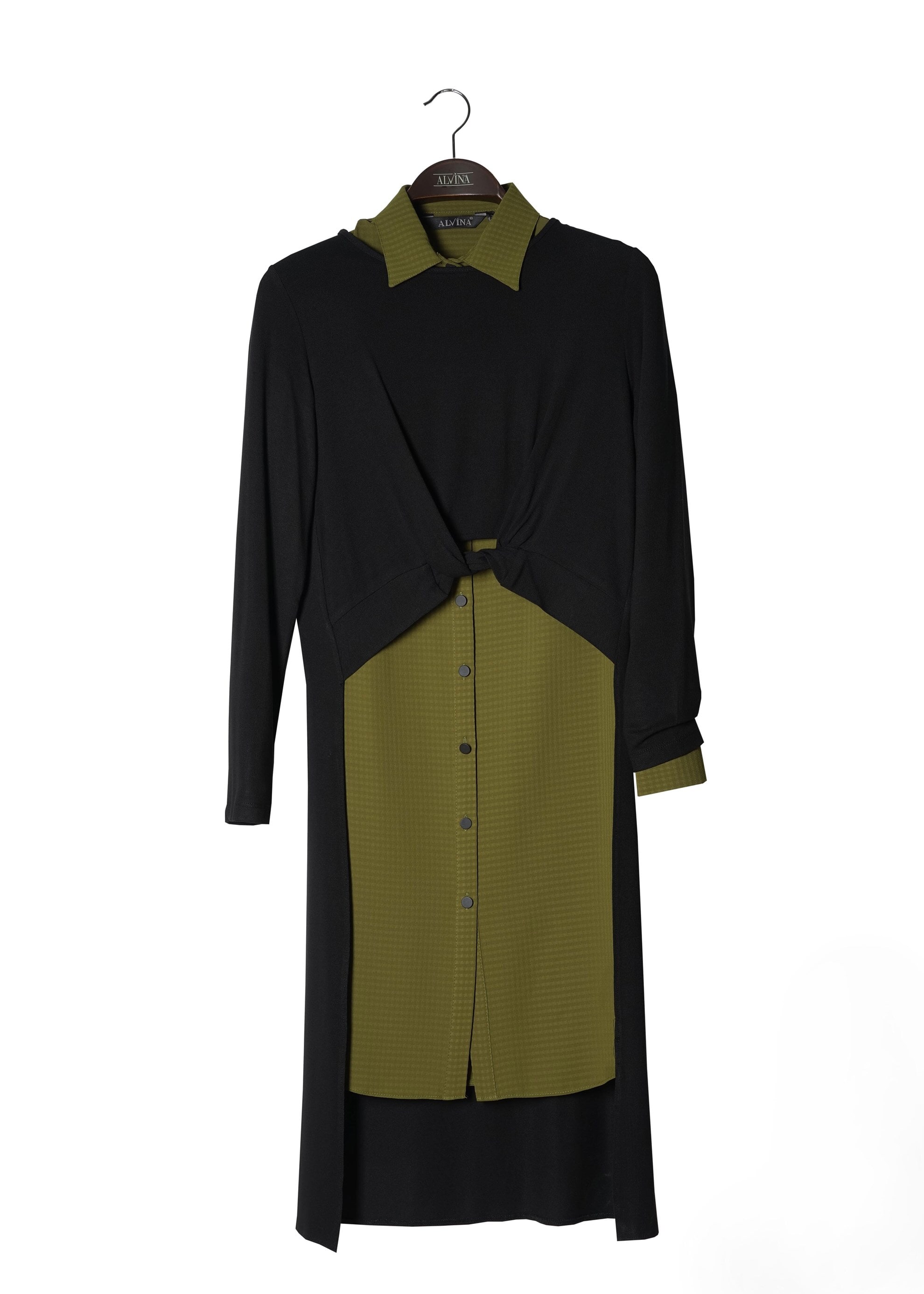 Tesettür giyim YEŞİL PARÇA DETAYLI 2&prime;li TUNİK 4730