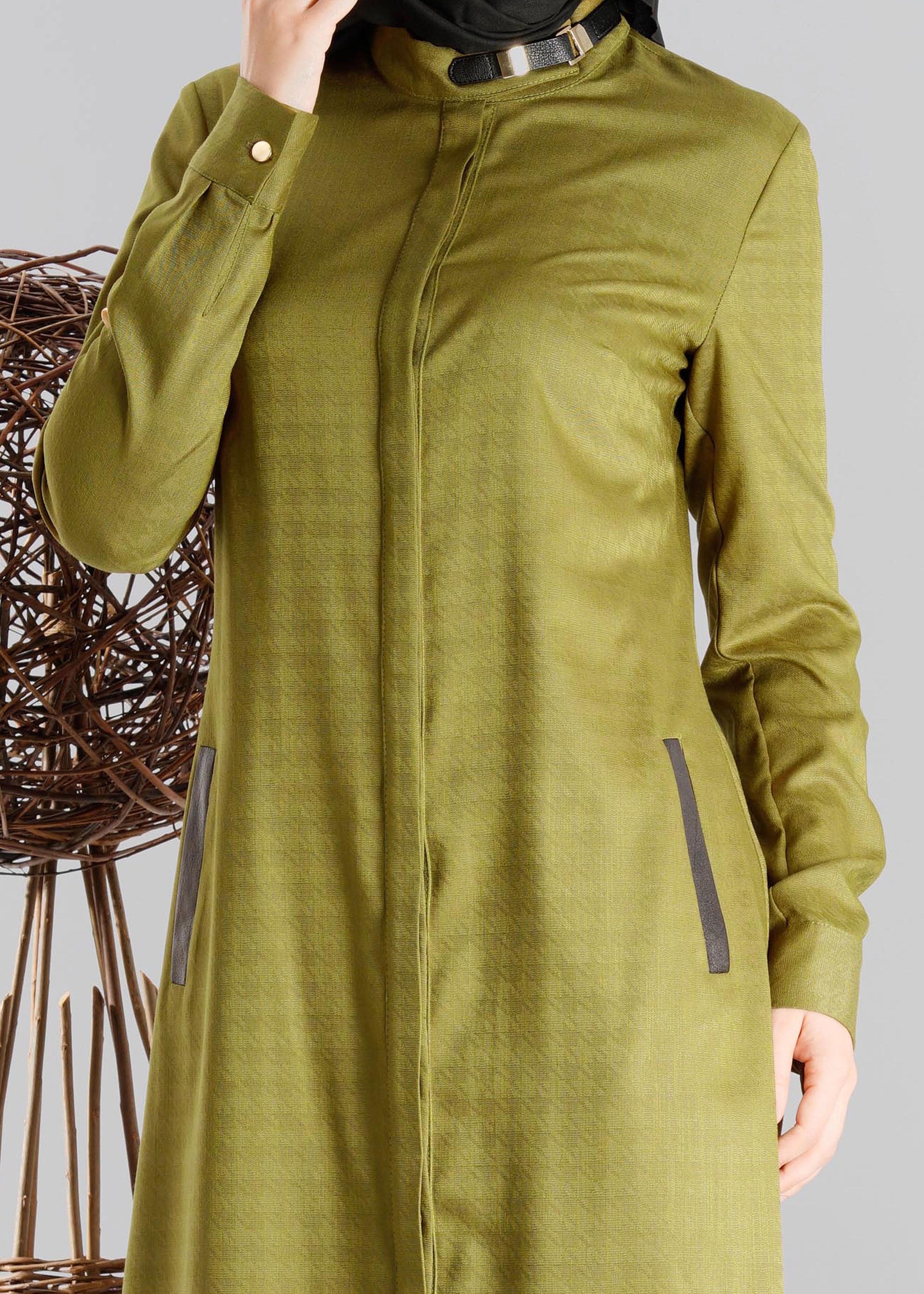 Tesettür giyim HAKİ DOKULU CEPLİ TUNİK 4732