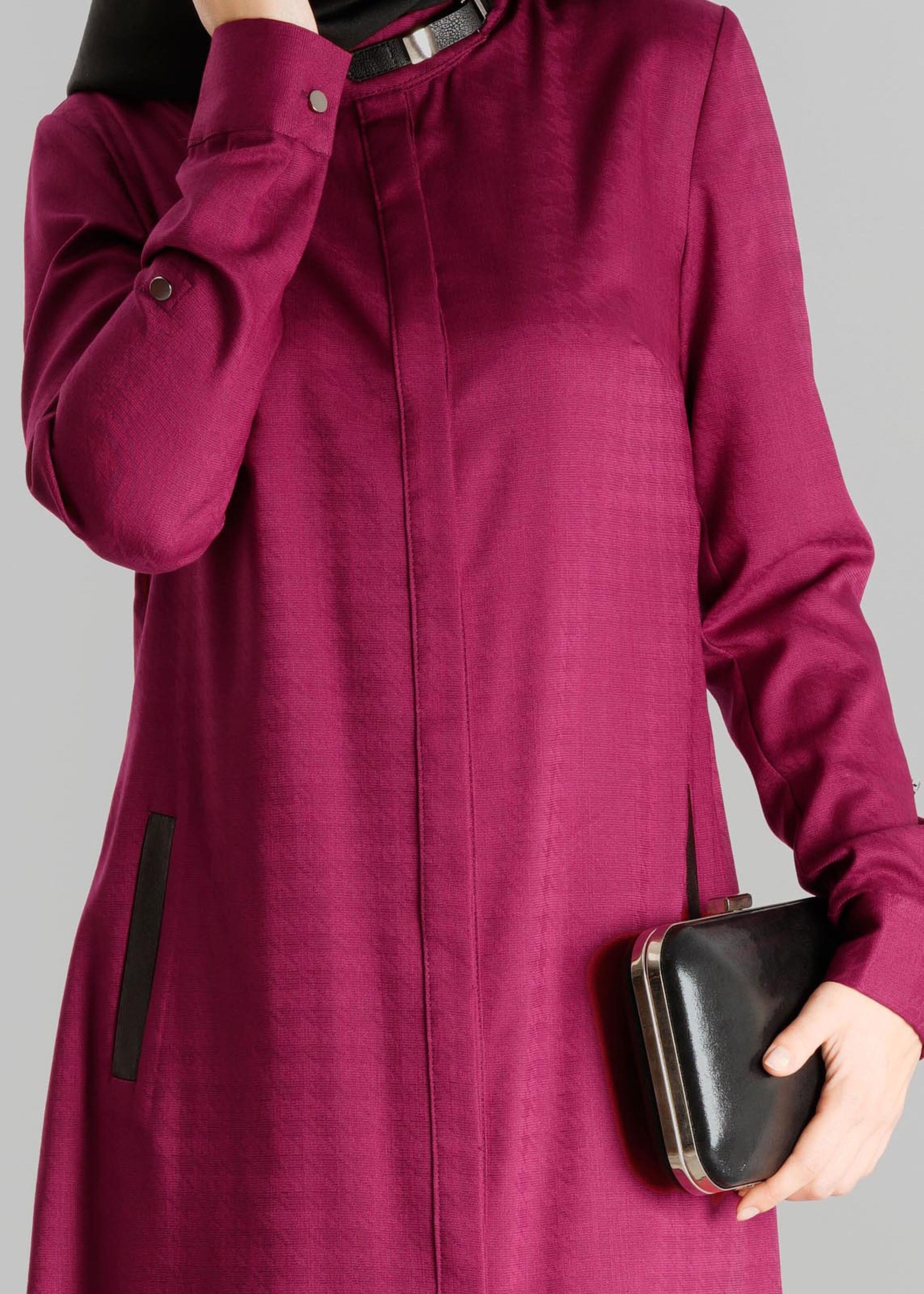 Tesettür giyim FUŞYA DOKULU CEPLİ TUNİK 4732